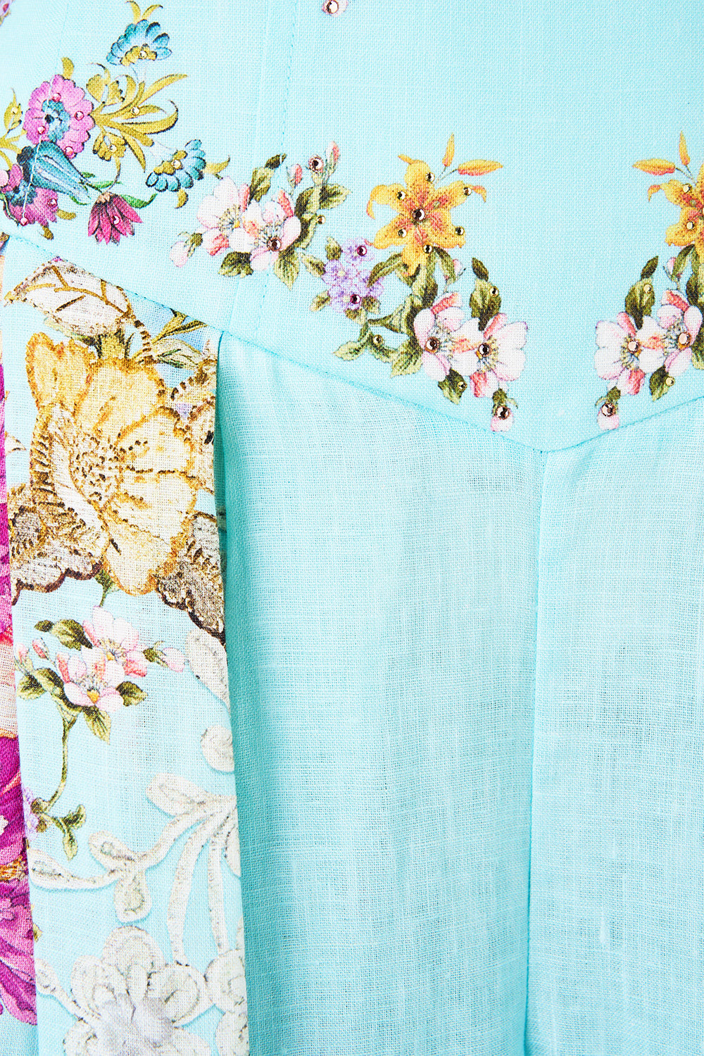 The CAMILLA CORSET WAIST WIDE LEG PANT BAZAAR BLOOMS in our  print.