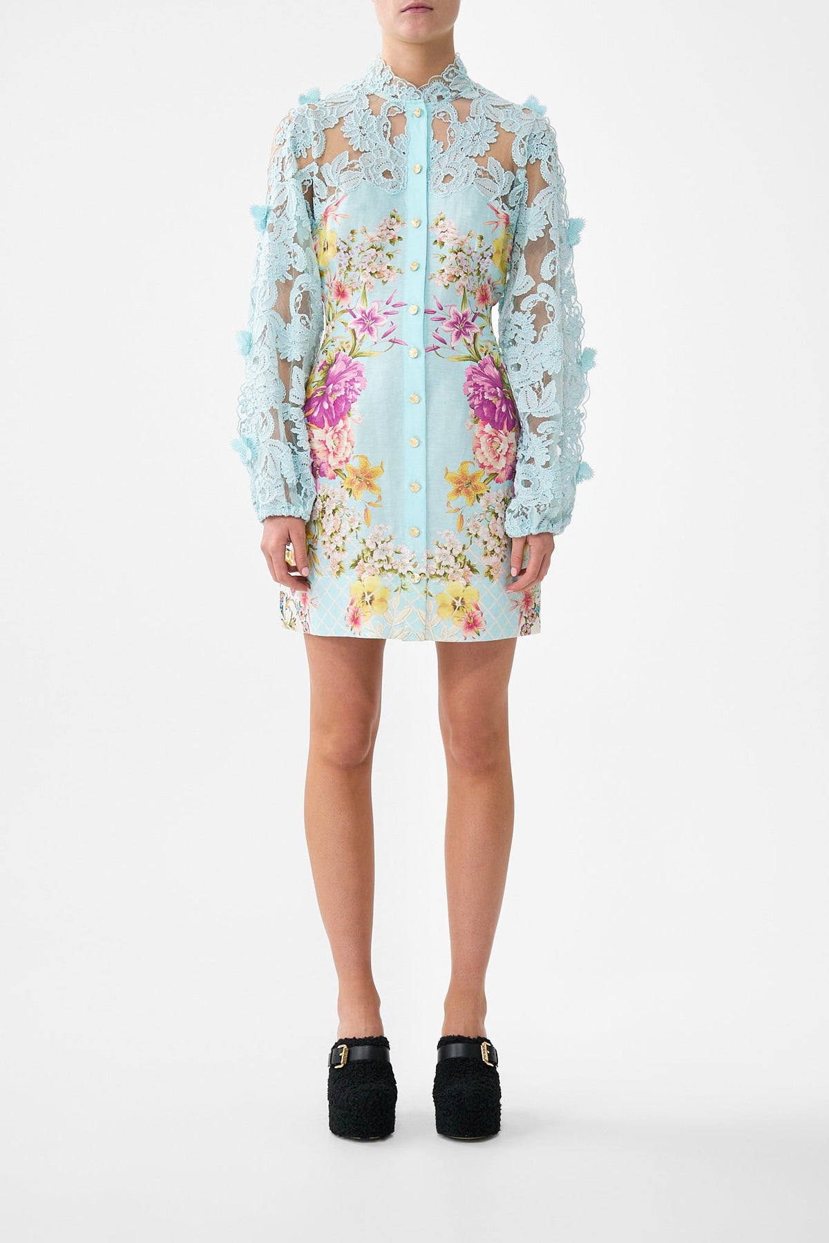 The CAMILLA lace sleeve mini dress from our print bazaar blooms