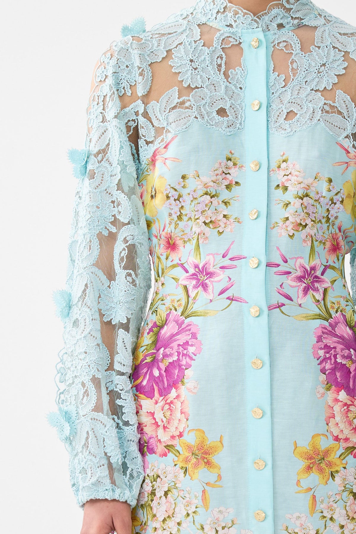 LACE SLEEVE MINI DRESS BAZAAR BLOOMS