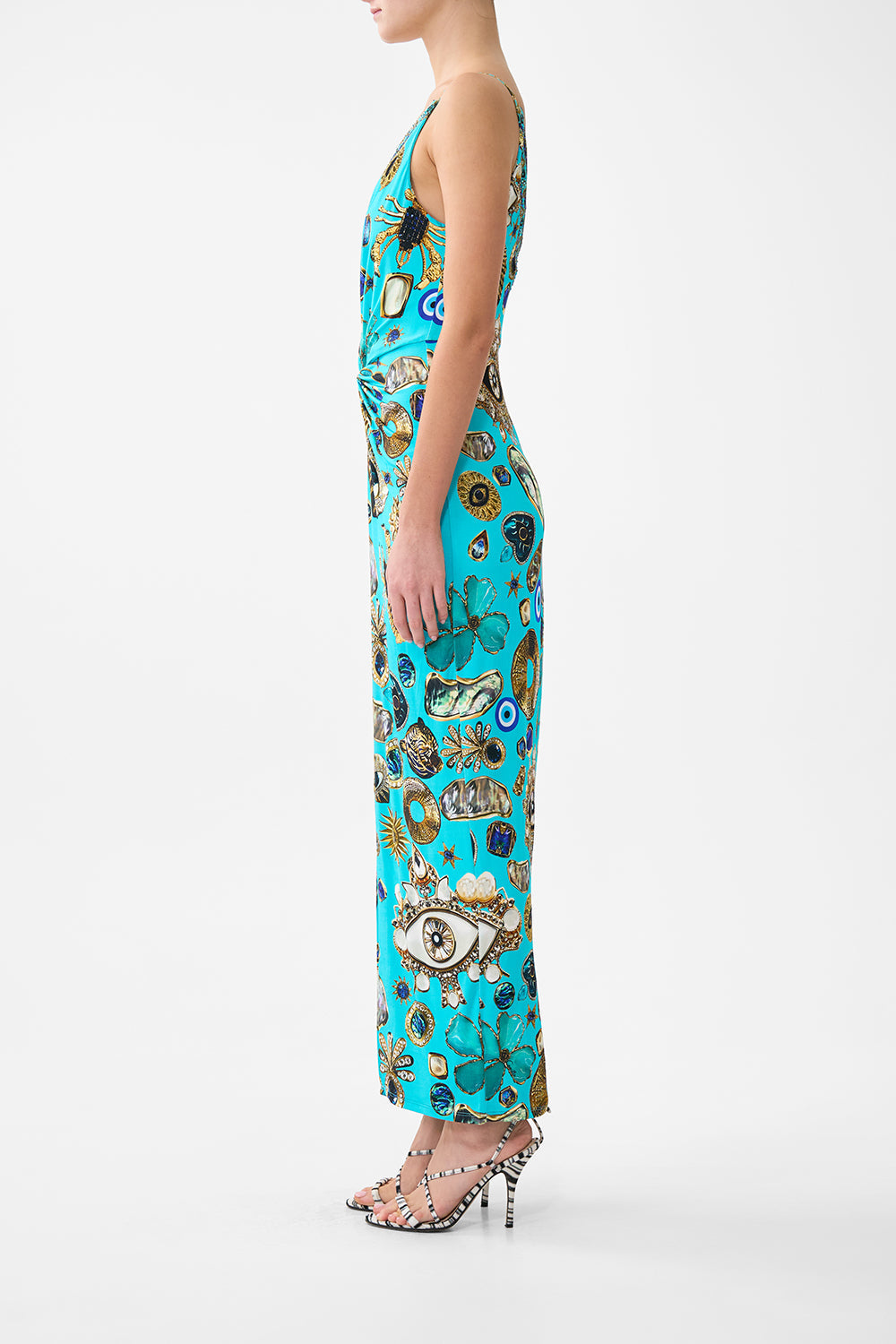 The CAMILLA STRAPPY DRESS WITH TWIST FRONT TOTEMS AND TREASURES in our  print.