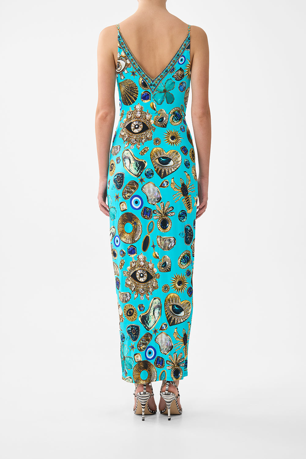The CAMILLA STRAPPY DRESS WITH TWIST FRONT TOTEMS AND TREASURES in our  print.
