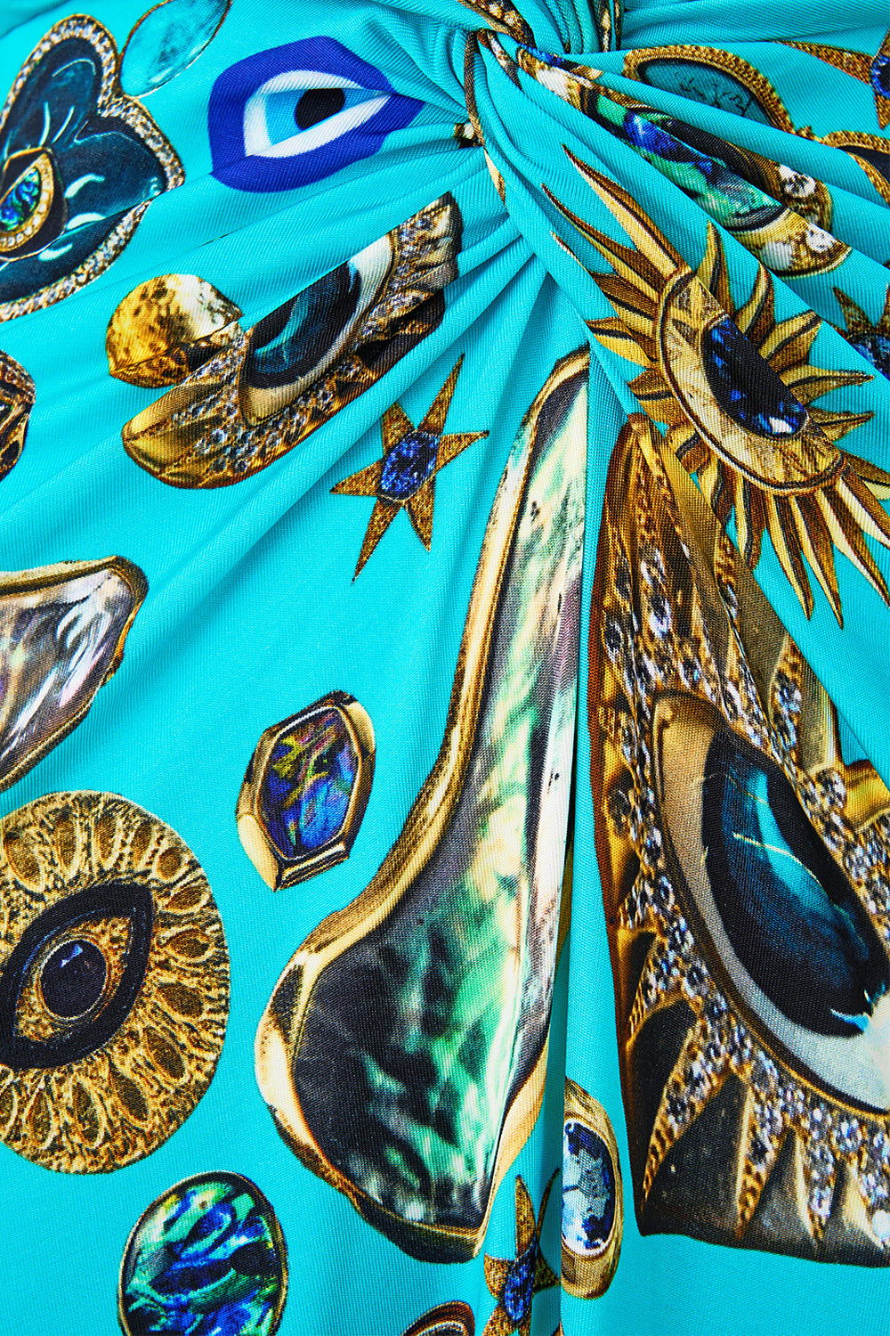 The CAMILLA STRAPPY DRESS WITH TWIST FRONT TOTEMS AND TREASURES in our  print.