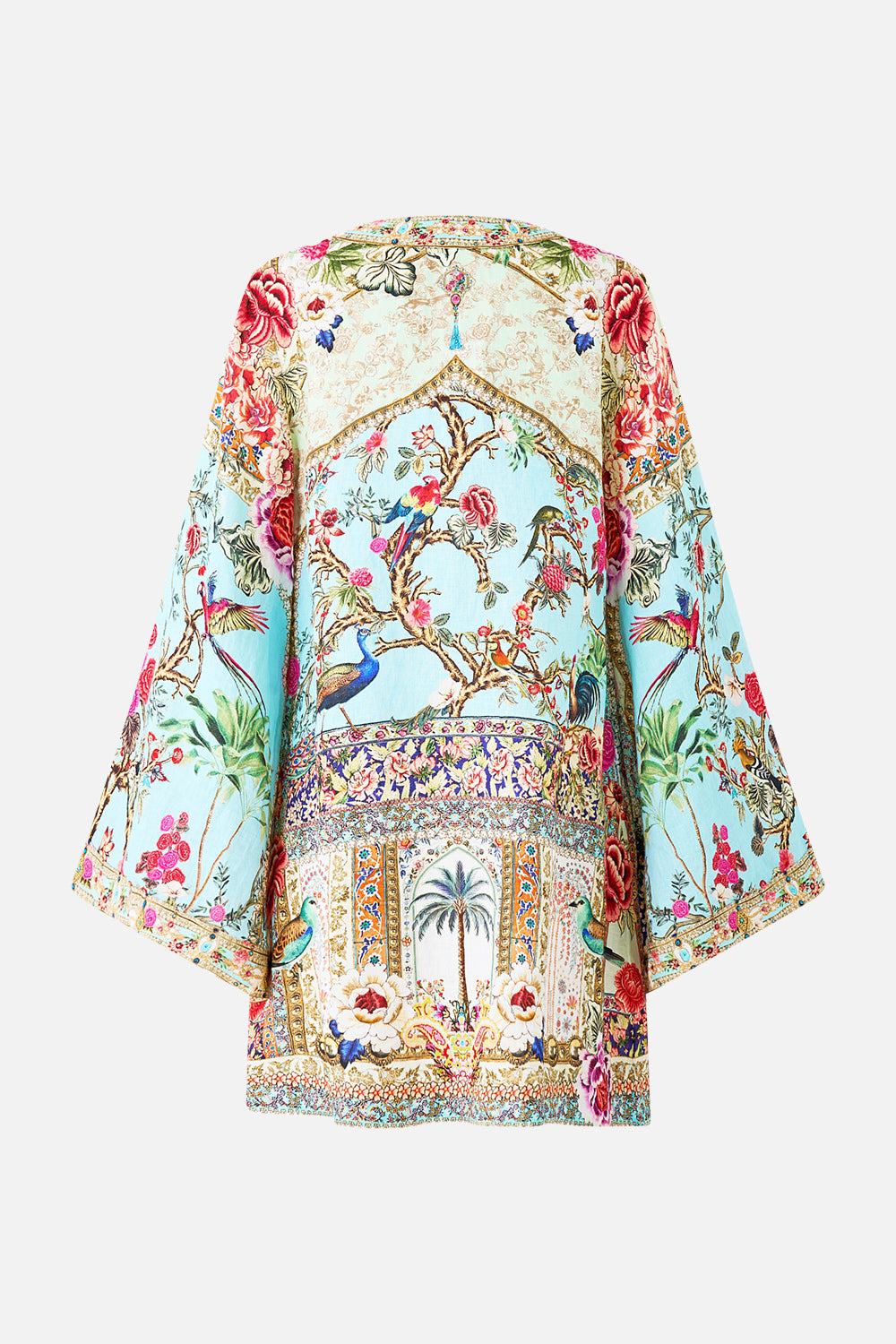 The CAMILLA DEEP V-NECK HARDWARE SHORT KAFTAN SULTANS AND QUEENS in our  print.