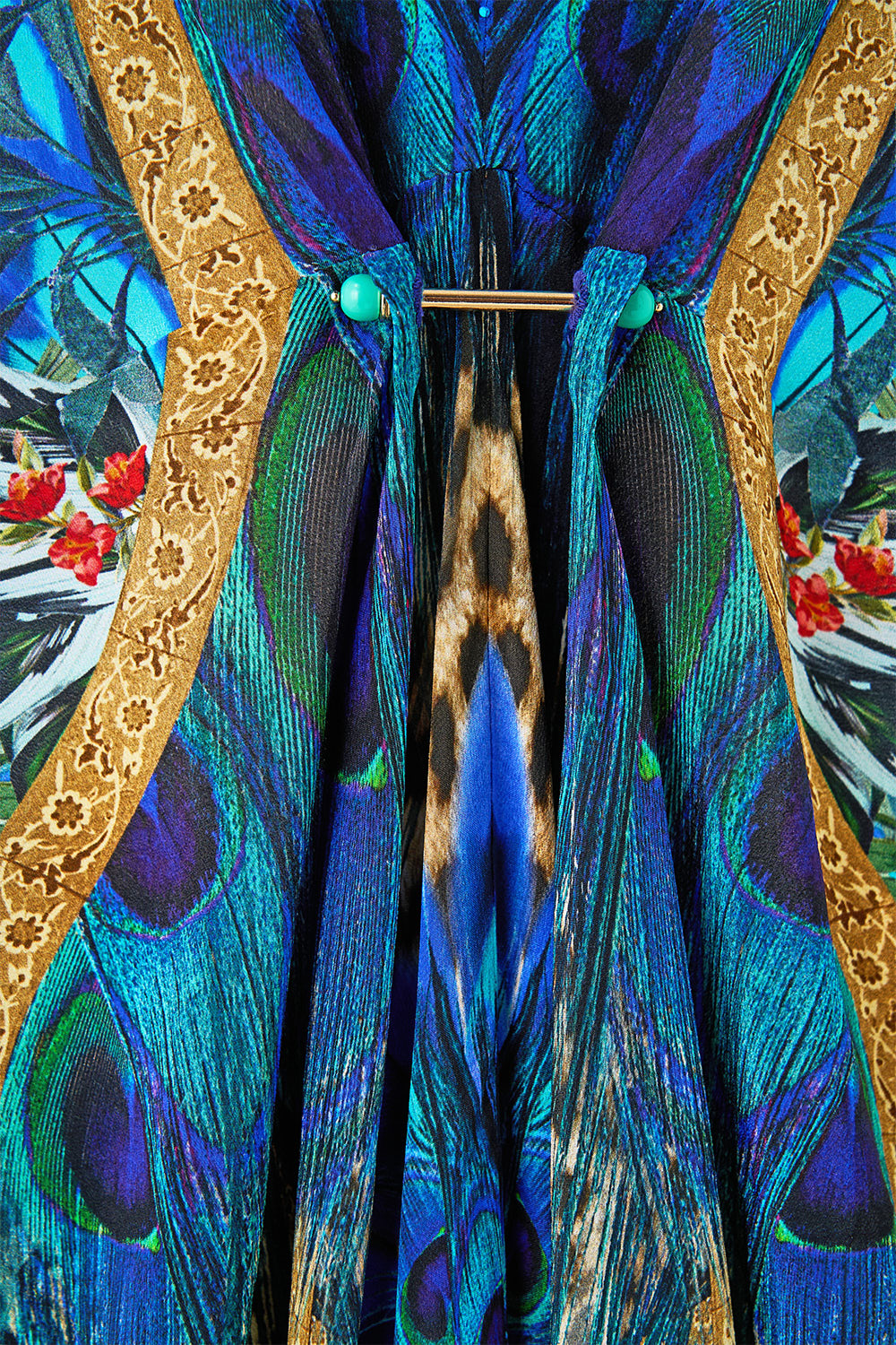 The CAMILLA PIERCED V-NECK KAFTAN ANIMAL ALCHEMY in our  print.
