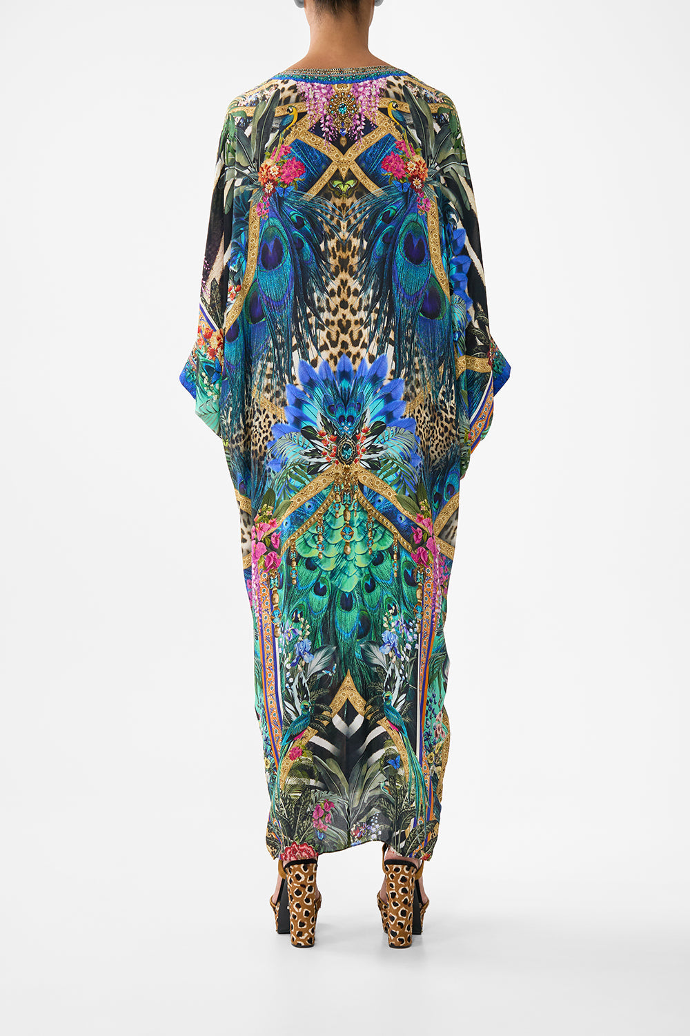 The CAMILLA PIERCED V-NECK KAFTAN ANIMAL ALCHEMY in our  print.