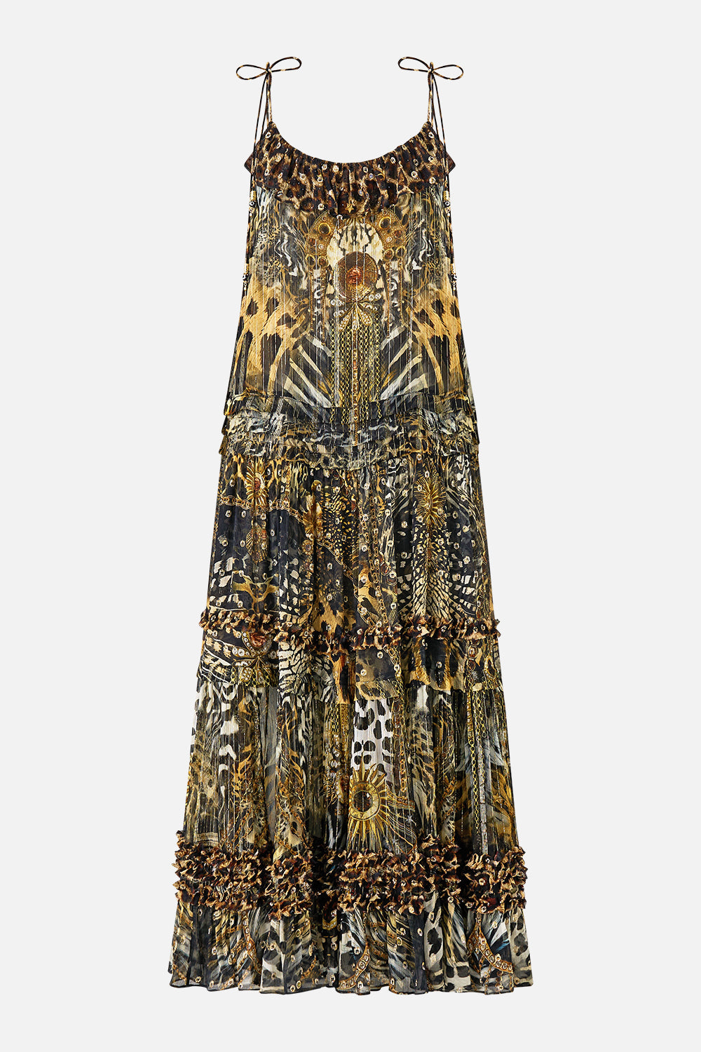 GATHERED TIERED DRESS WITH FRILL DETAIL FELINE FOLKLORE