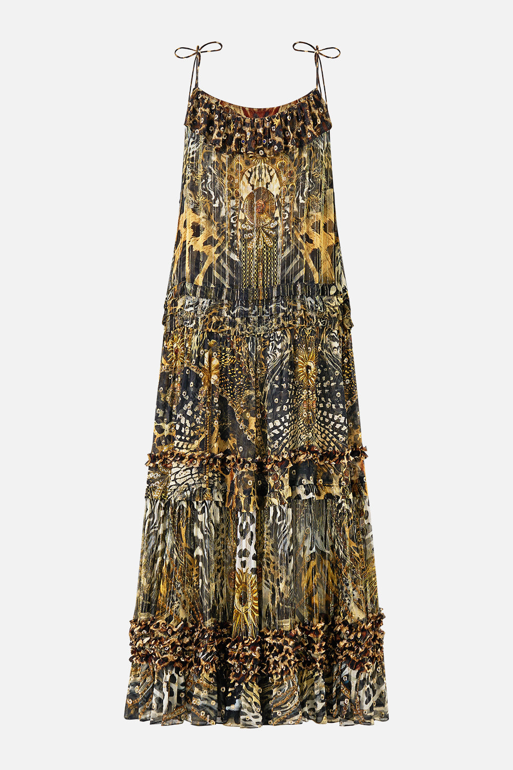 GATHERED TIERED DRESS WITH FRILL DETAIL FELINE FOLKLORE