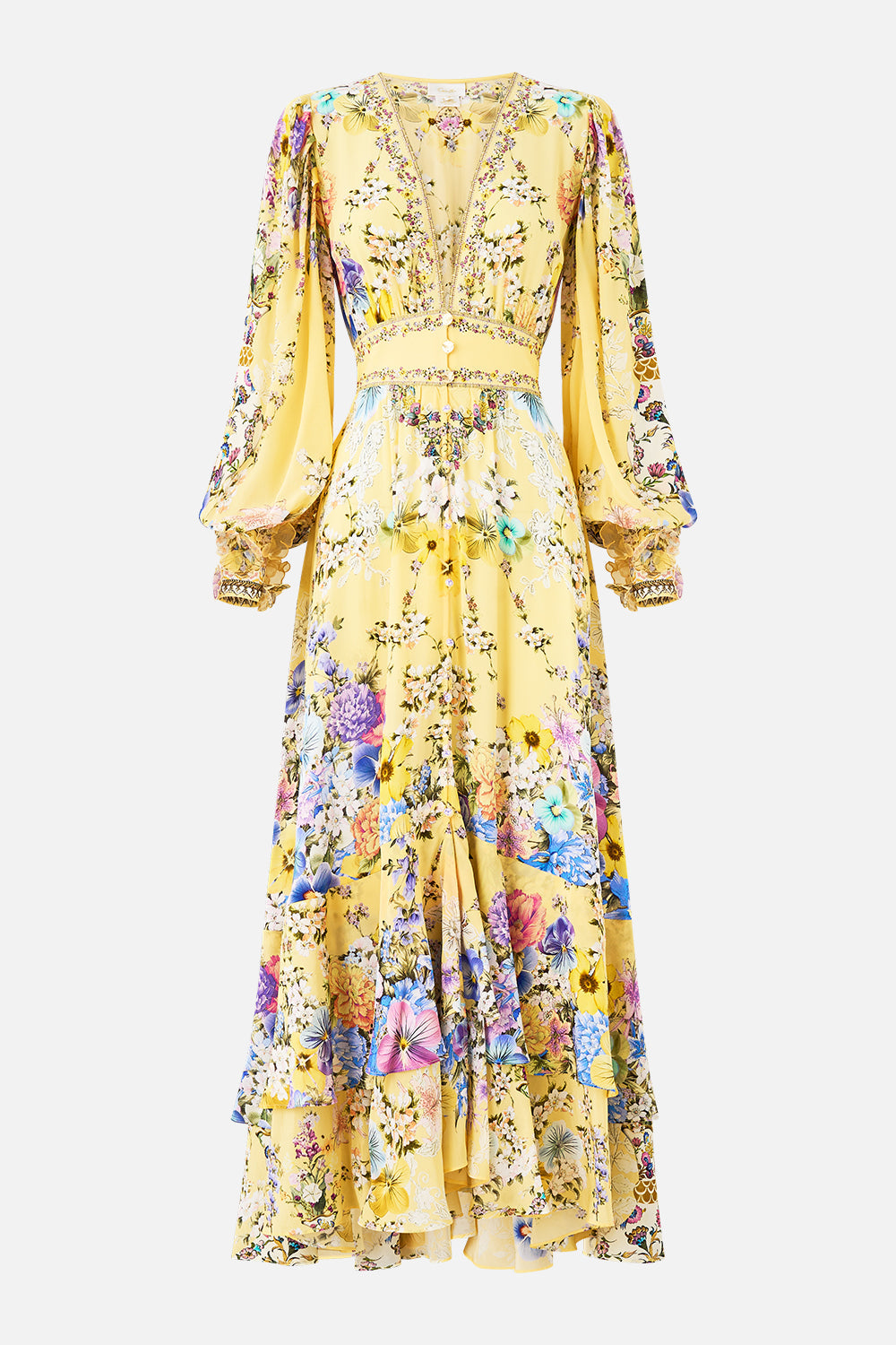 The CAMILLA long button front dress from our print darling buds, front product view