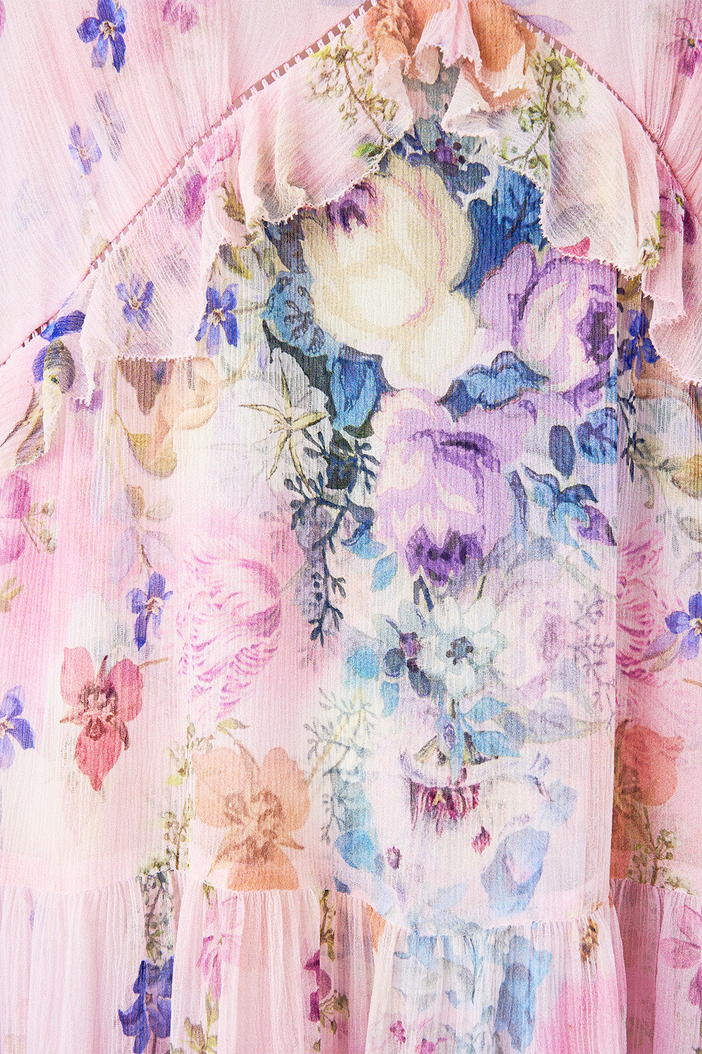 The CAMILLA TIERED SWING MINI DRESS PALATIAL PASTELS in our  print.