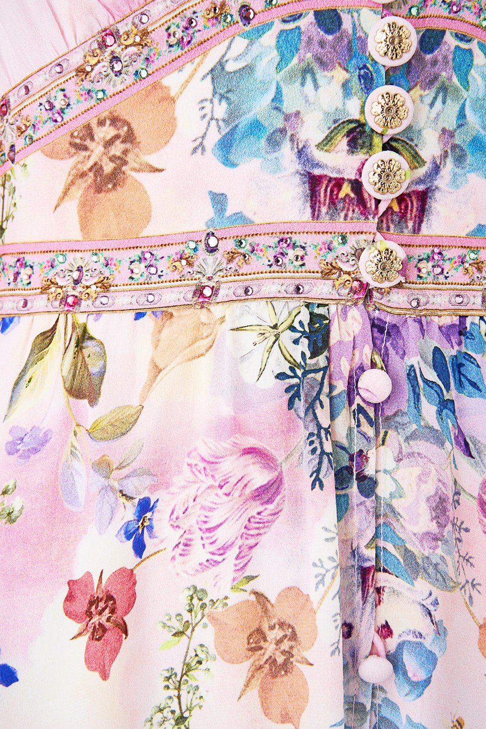 SHAPED WAISTBAND DRESS WITH GATHERED SLEEVES PALATIAL PASTELS