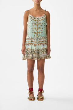 GATHERED MINI TIERED DRESS WITH FRILL DETAIL LEGEND HAS IT