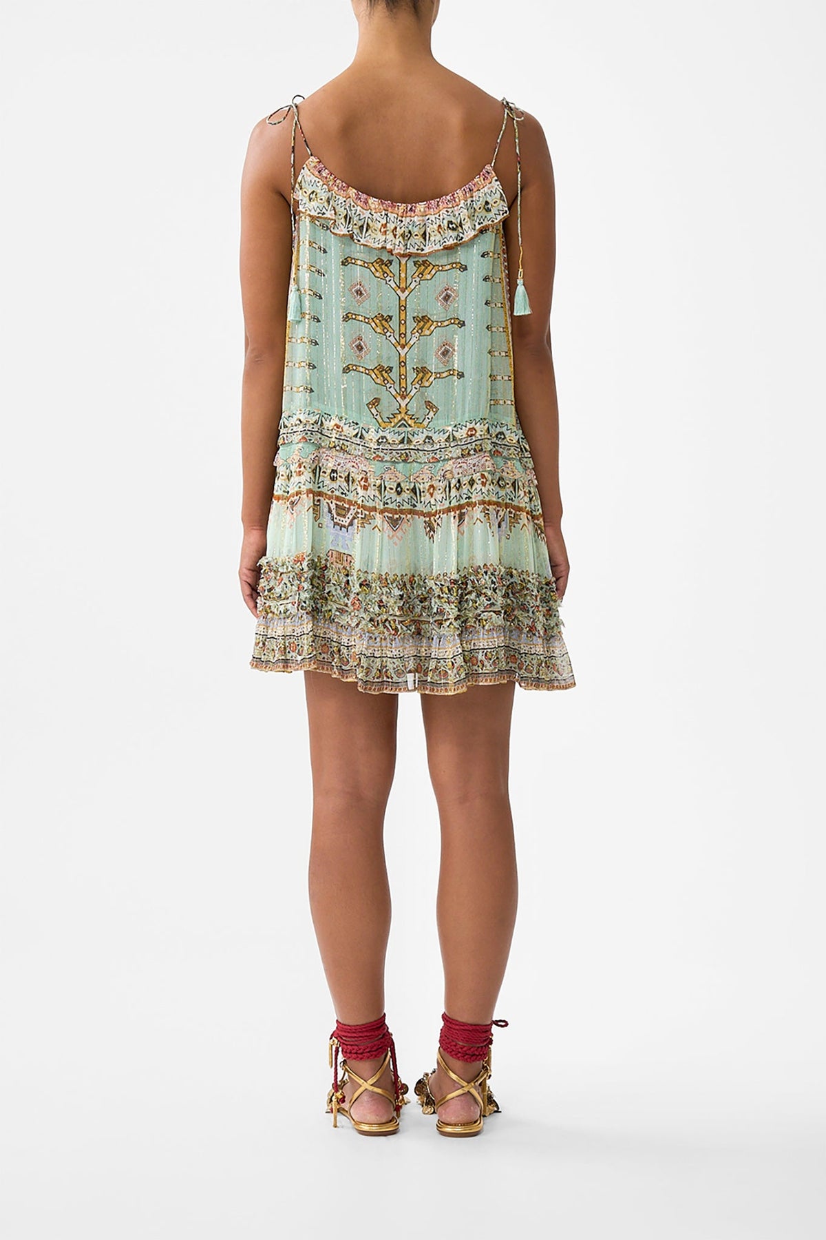 The CAMILLA gathered mini tiered dress with frill detail from our print legend has it