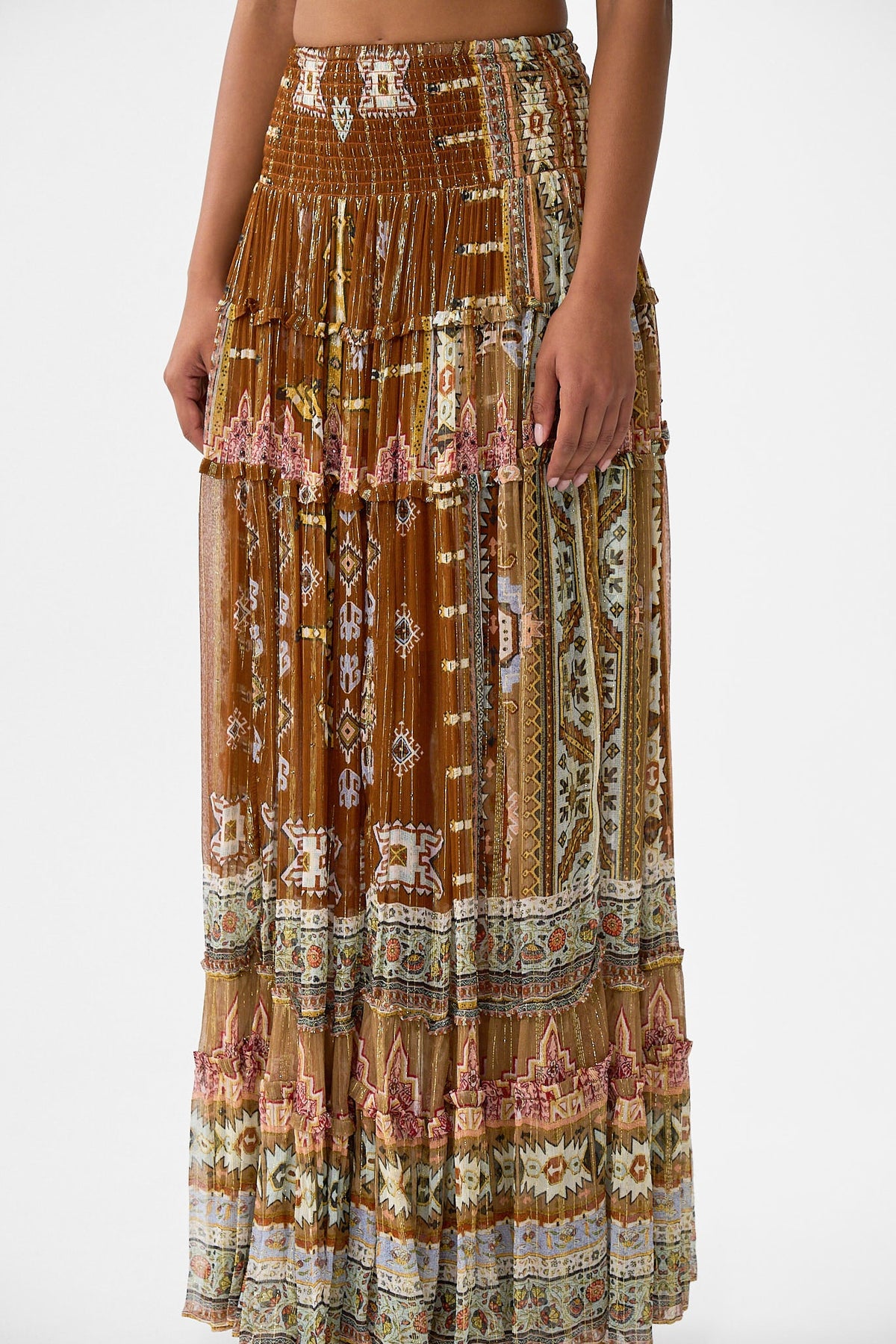 The CAMILLA 4 tiered gathered skirt from our print fabric of time