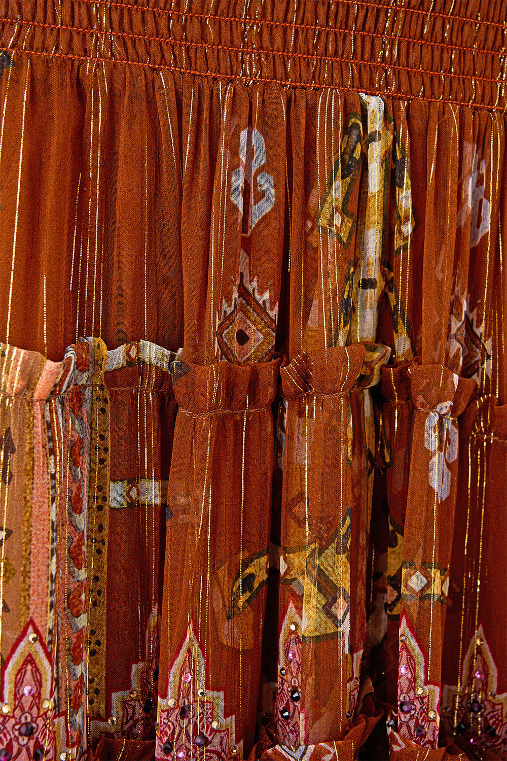 The CAMILLA 4 tiered gathered skirt from our print fabric of time