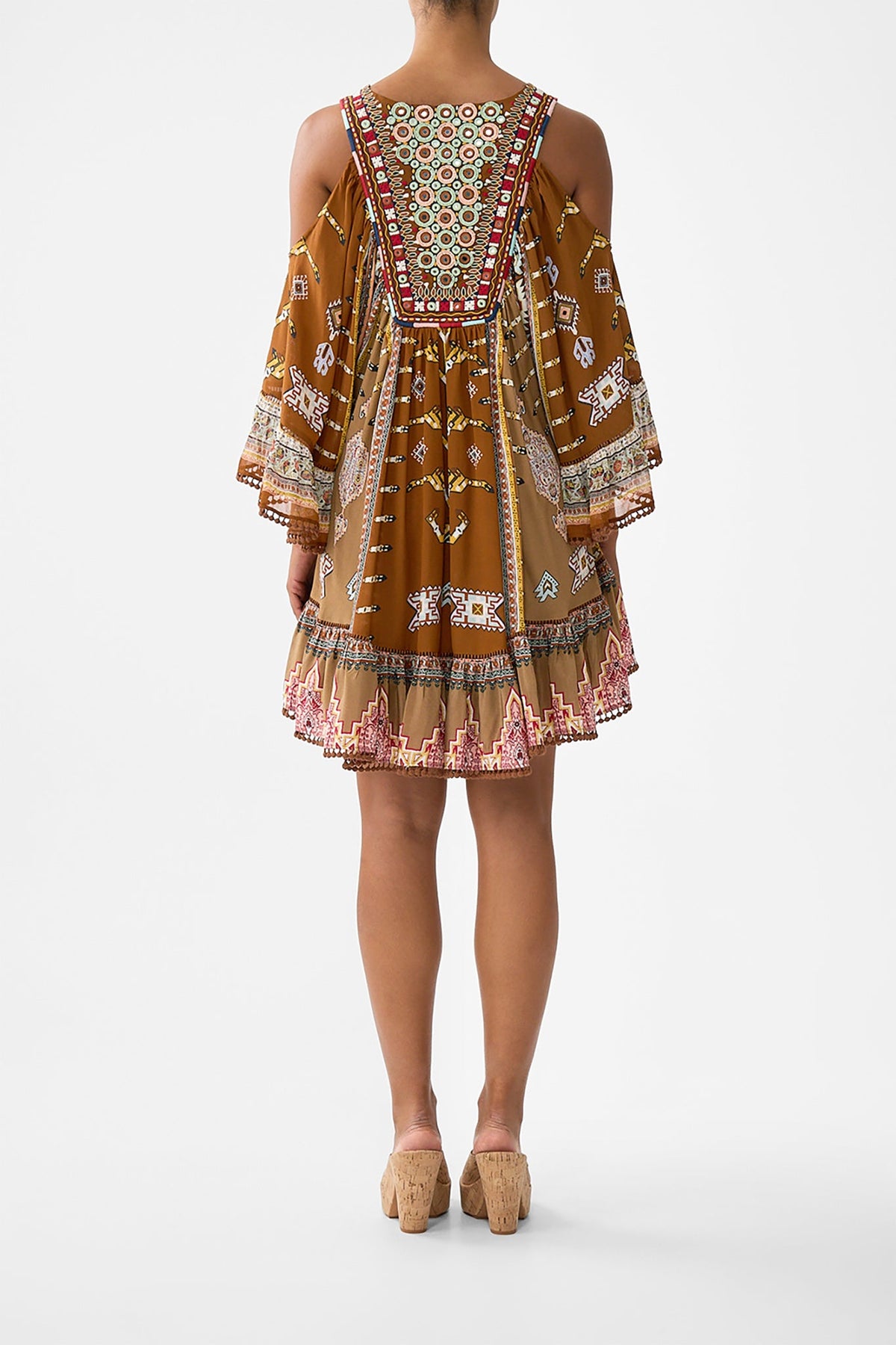 The CAMILLA drop shoulder ruffle dress from our print fabric of time