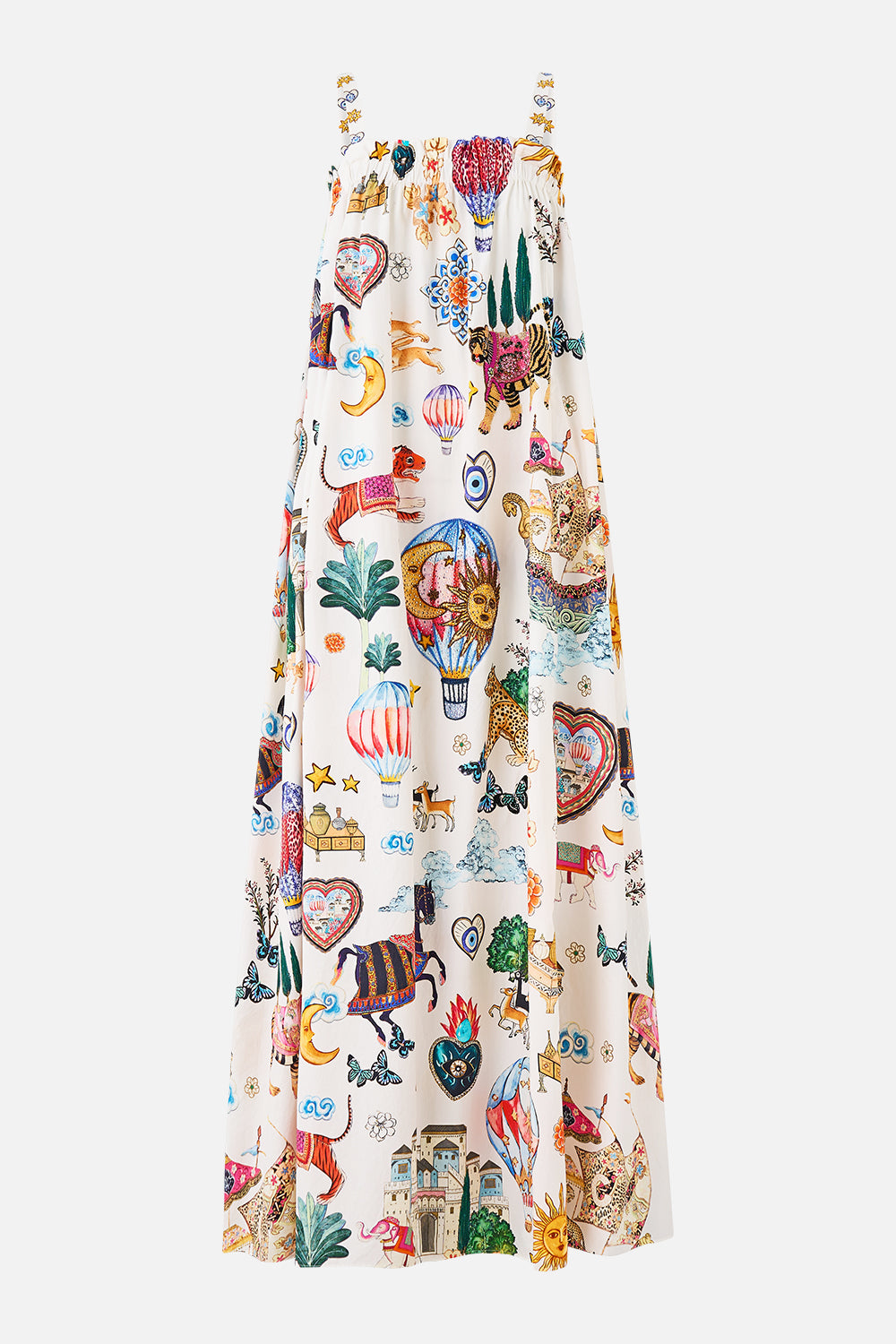 The CAMILLA WIDE STRAP SUNDRESS KAPADOKYA KITSCH in our  print.