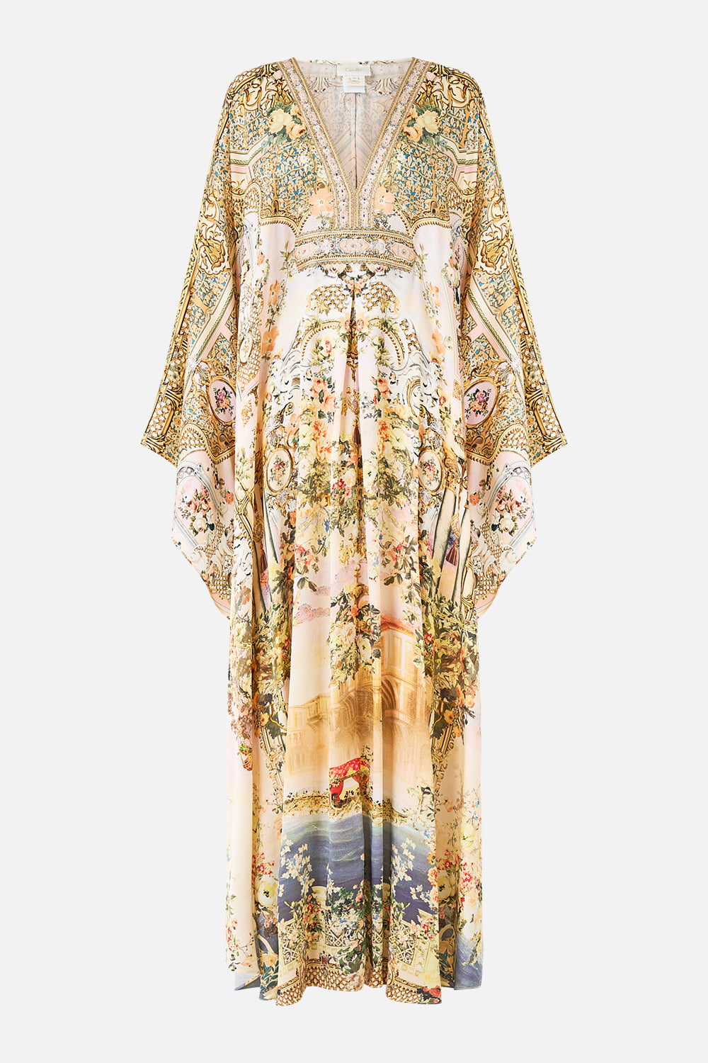 The CAMILLA long kaftan with waist detail from our print twilight in Istanbul, front product view