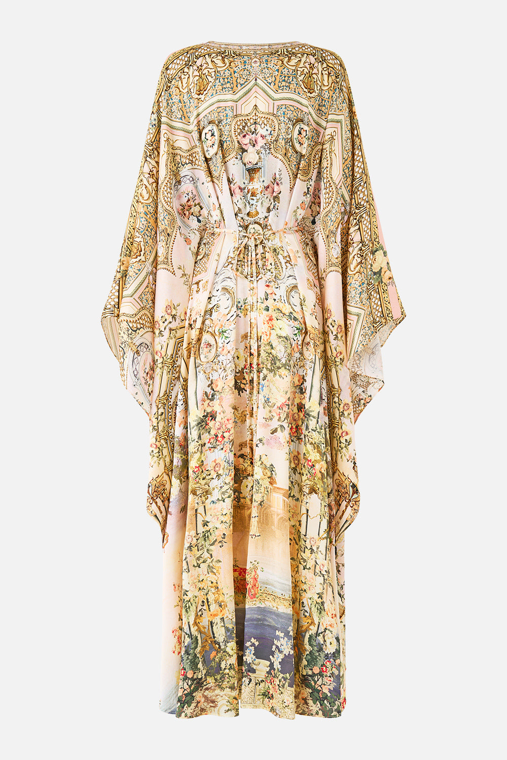 The CAMILLA LONG KAFTAN WITH WAIST DETAIL TWILIGHT IN ISTANBUL in our  print.