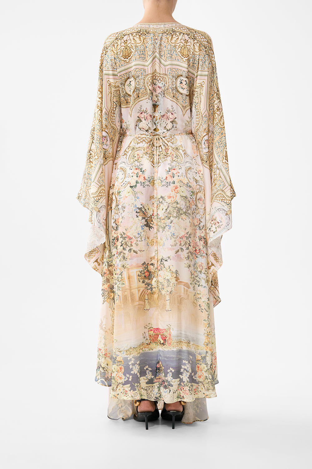 The CAMILLA LONG KAFTAN WITH WAIST DETAIL TWILIGHT IN ISTANBUL in our  print.