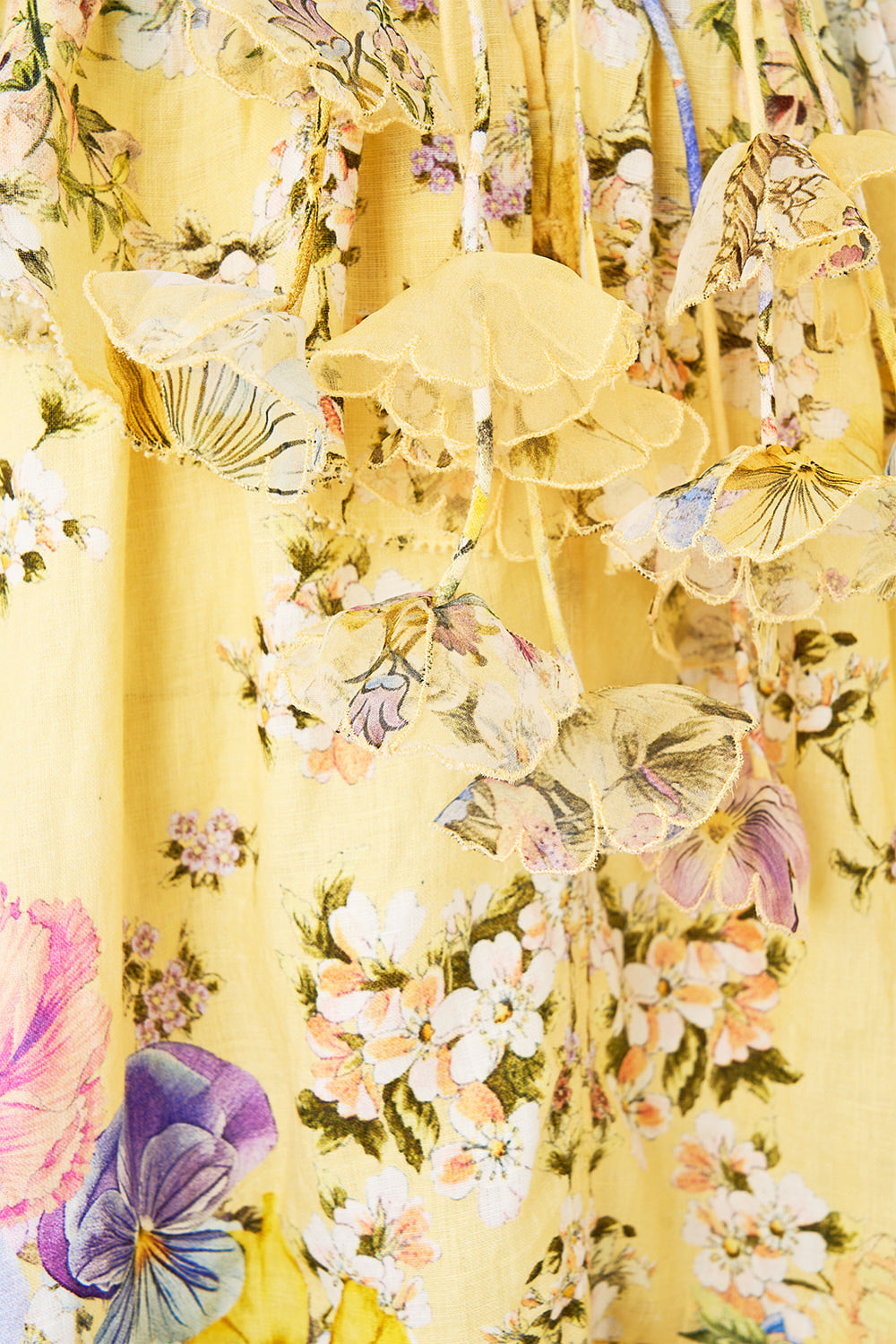 The CAMILLA WAISTED SHORT DRESS WITH RUFFLE DETAILS DARLING BUDS in our  print.