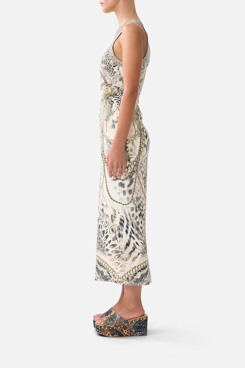 The CAMILLA jersey tank dress from our print lady lionheart, back model view