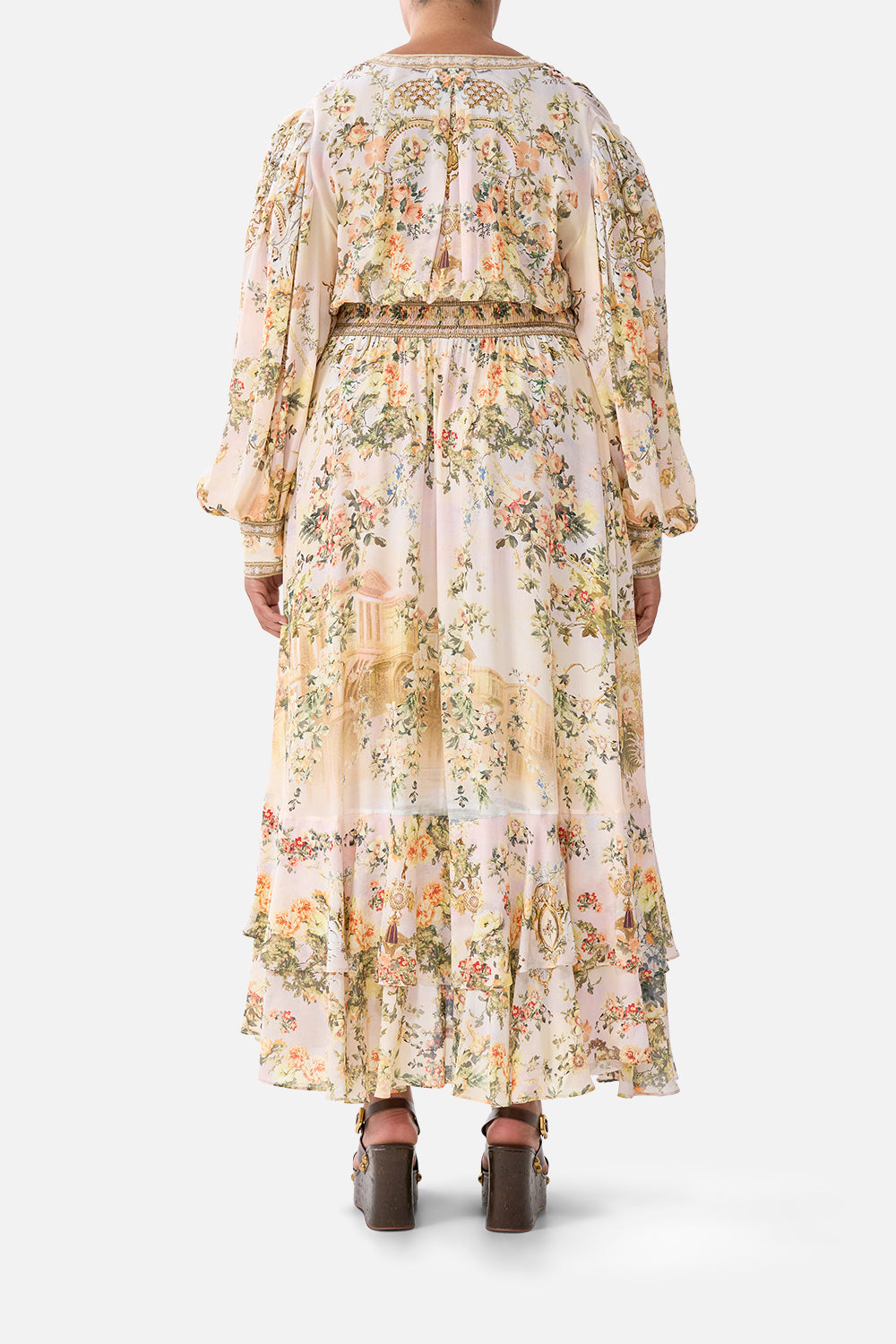 The CAMILLA long button front dress from our print twilight in Istanbul, back model view