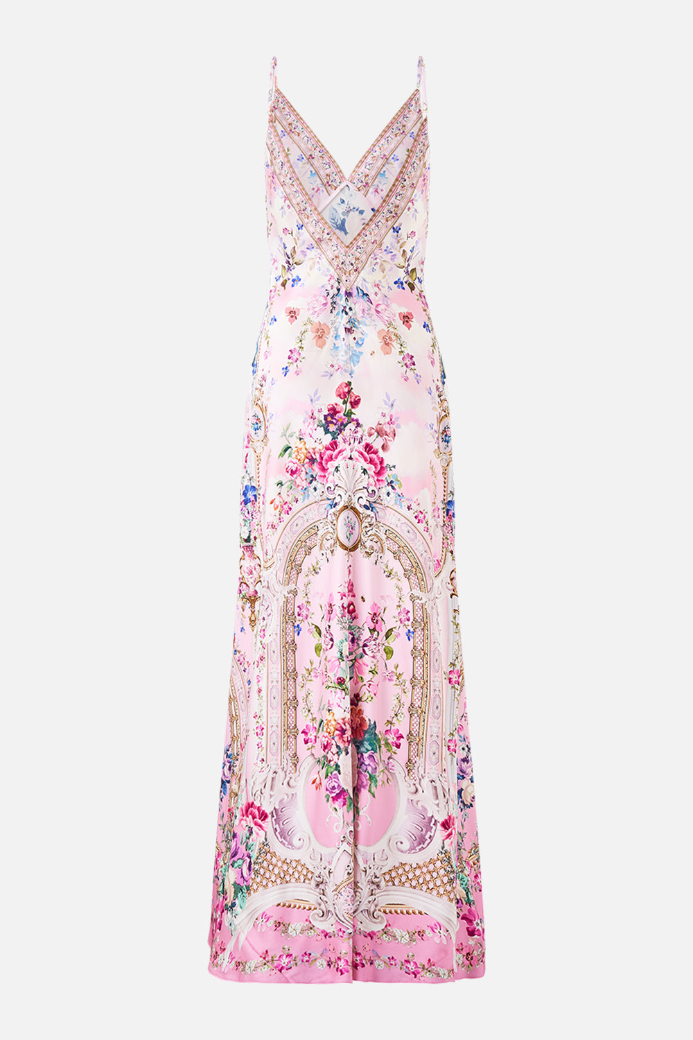 V-NECK LONG BIAS SLIP DRESS WITH TRAIN PALATIAL PASTELS