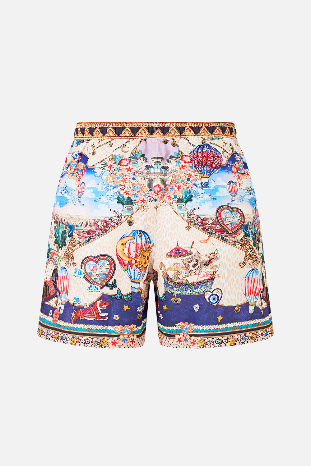 The CAMILLA MID LENGTH BOARDSHORT WITH ELASTIC WAIST KAPADOKYA KITSCH in our  print.