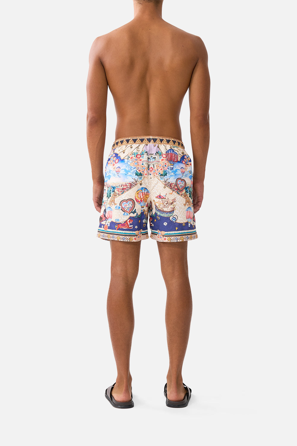 The CAMILLA MID LENGTH BOARDSHORT WITH ELASTIC WAIST KAPADOKYA KITSCH in our  print.