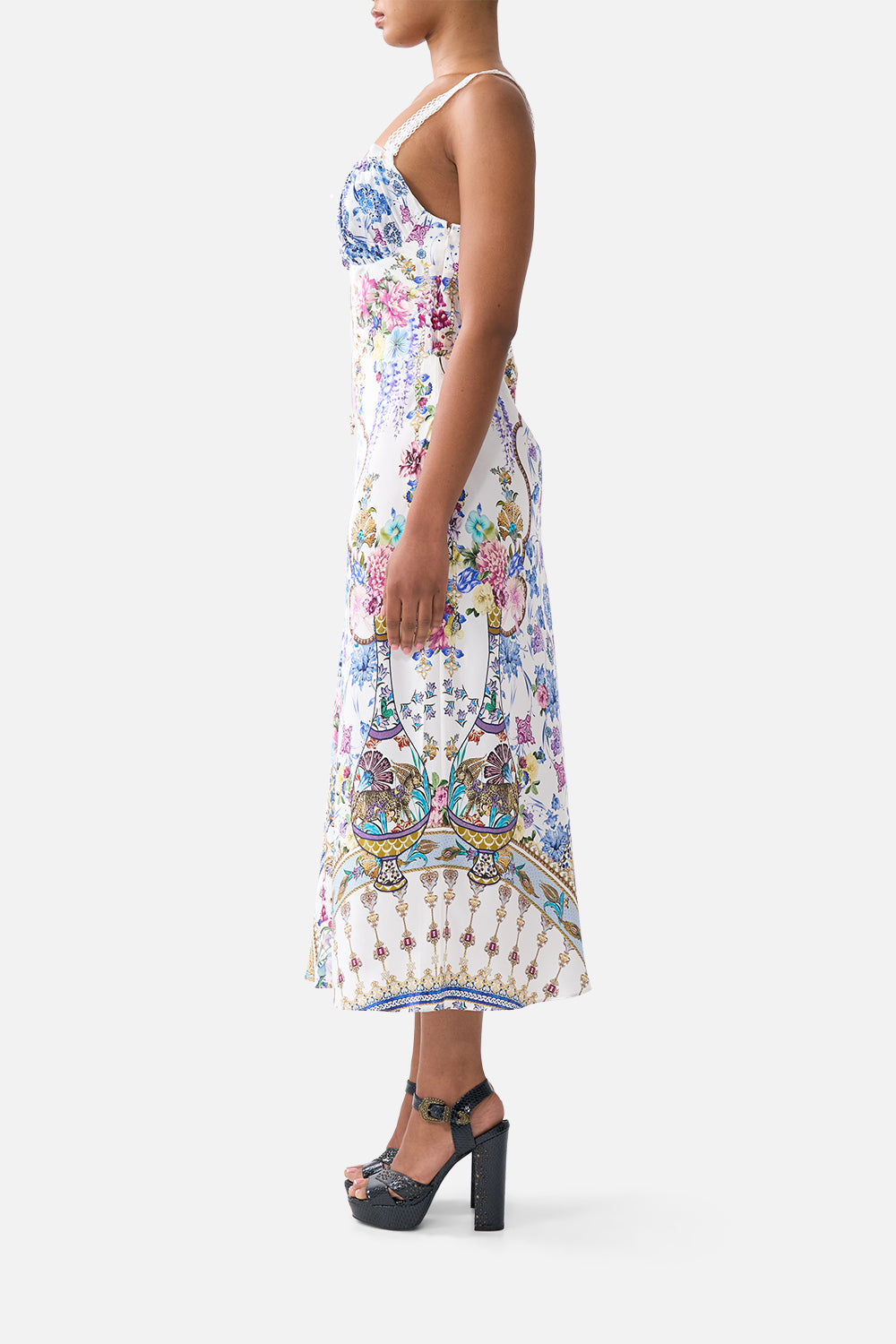 The CAMILLA GATHERED BODICE BIAS DRESS ALL ABOUT THAT LACE in our  print.