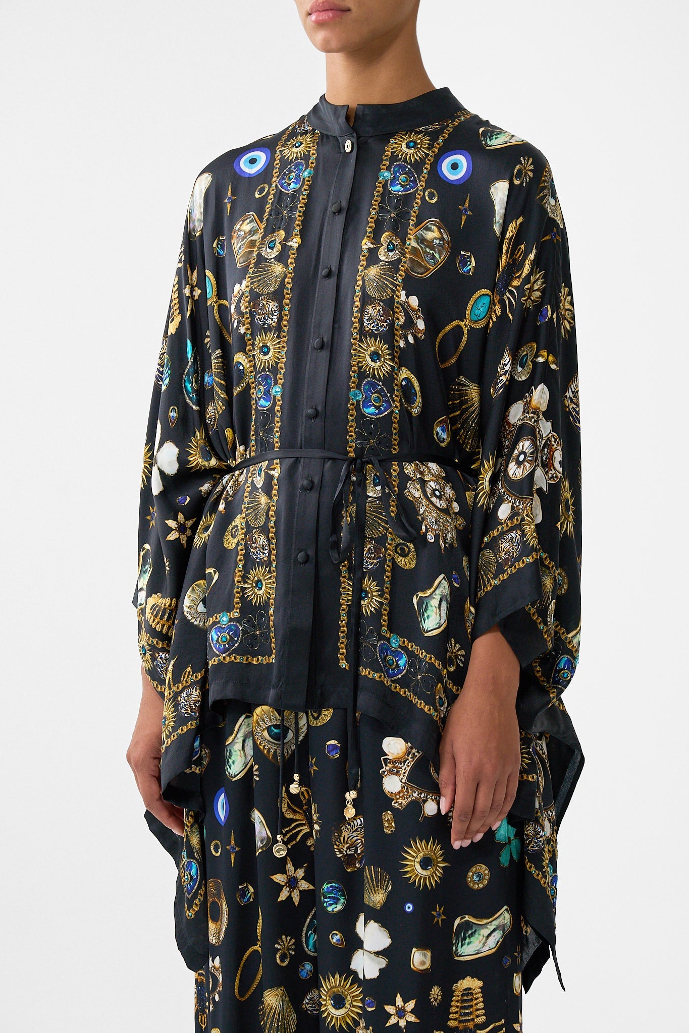The CAMILLA BUTTON THROUGH SCARF BLOUSE AMULETS AND ALCHEMY in our  print.