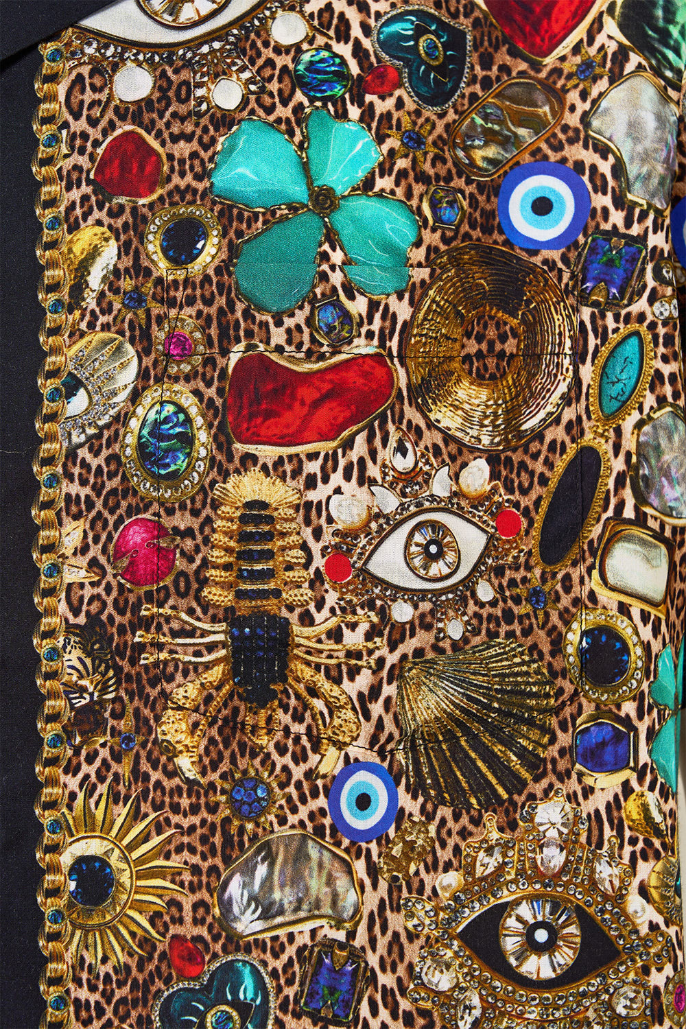 The CAMILLA SHORT SLEEVE CAMP COLLARED SHIRT NAZAR NIRVANA in our  print.