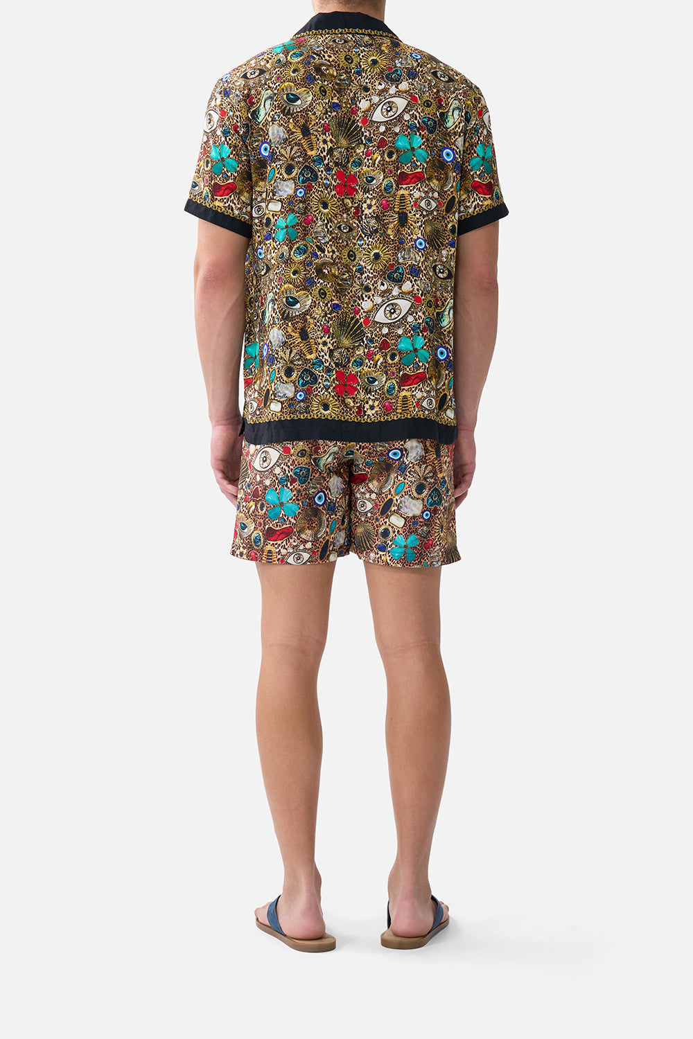 The CAMILLA SHORT SLEEVE CAMP COLLARED SHIRT NAZAR NIRVANA in our  print.