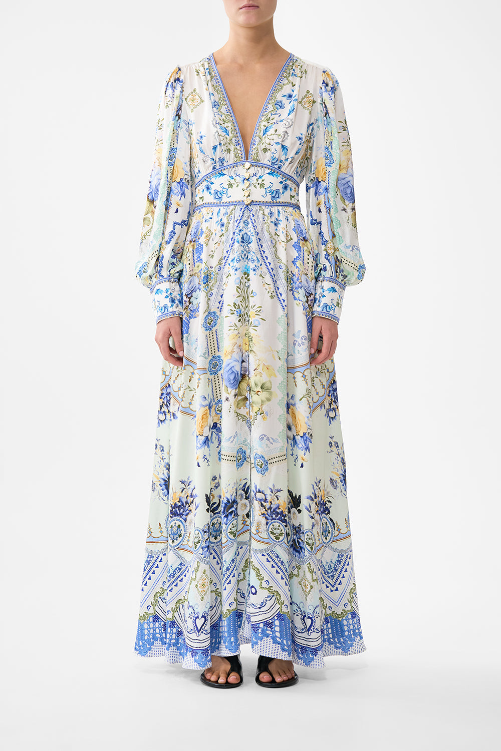 The CAMILLA SHAPED WAISTBAND DRESS WITH GATHERED SLEEVES MY HOMESPUN HEART in our MY HOMESPUN HEART print.