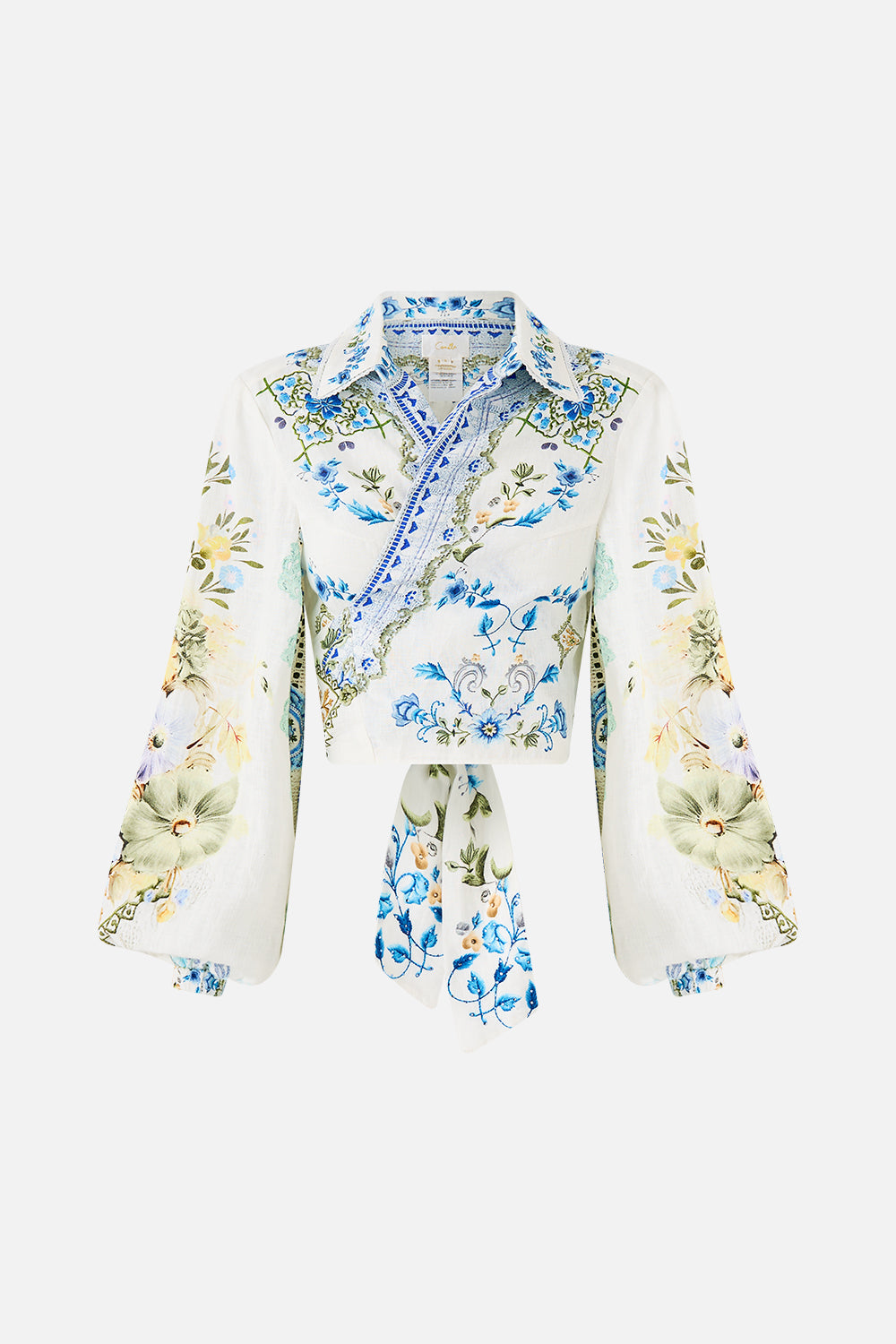 The CAMILLA CROPPED WRAP SHIRT MY HOMESPUN HEART in our  print.