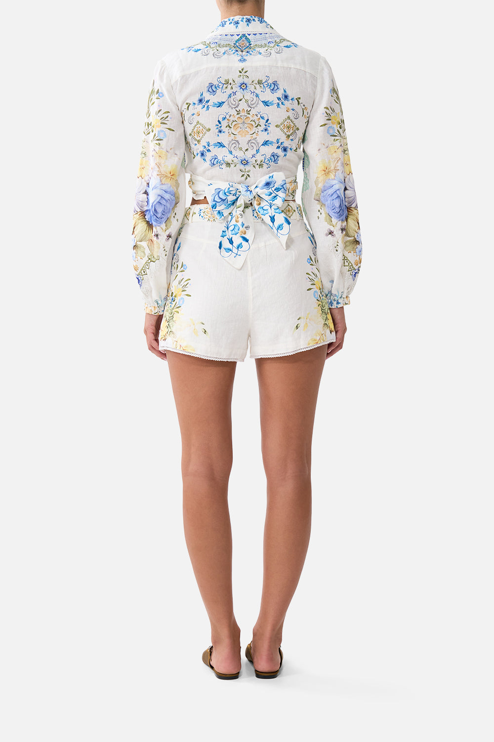 The CAMILLA CROPPED WRAP SHIRT MY HOMESPUN HEART in our  print.