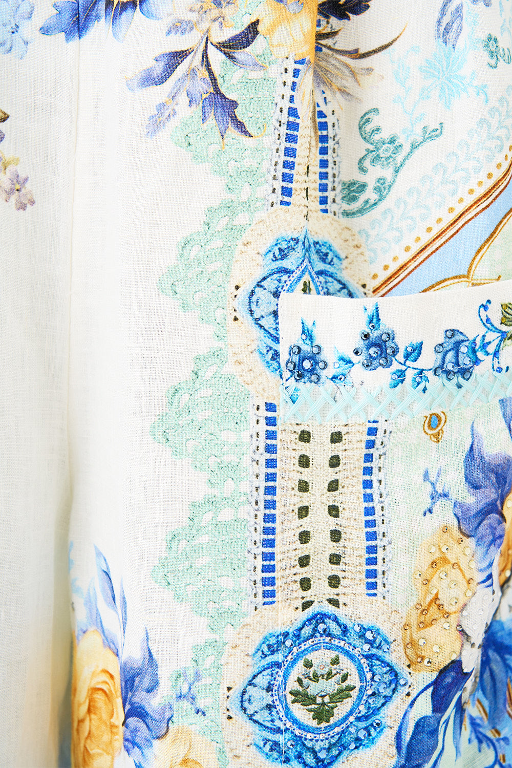 The CAMILLA WIDE LEG TROUSER WITH FRONT POCKETS MY HOMESPUN HEART in our  print.