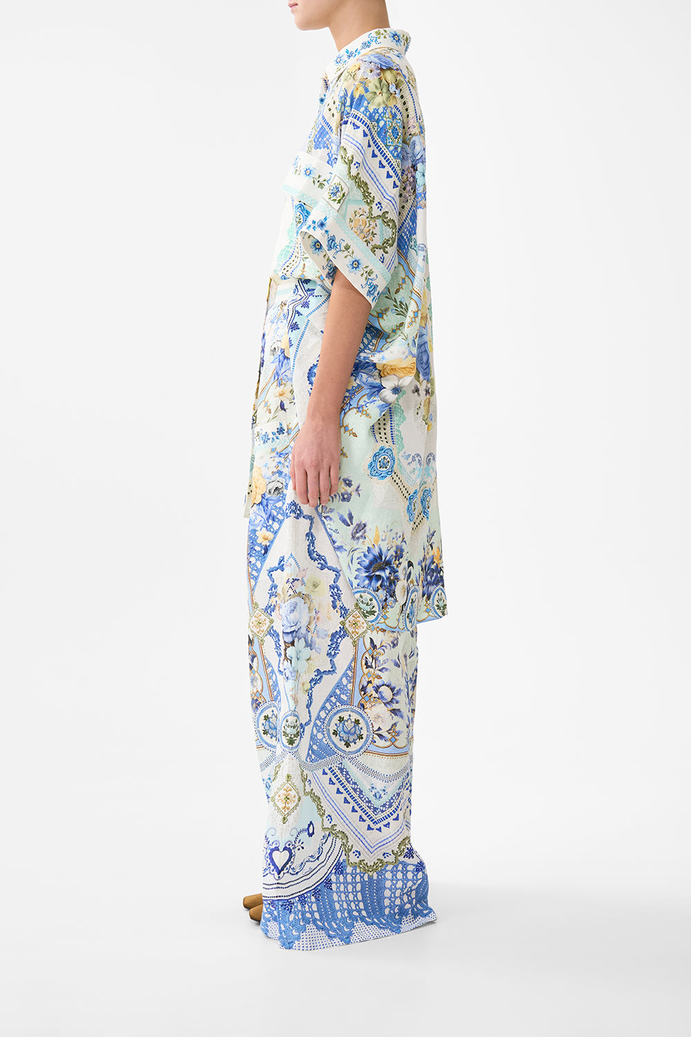 The CAMILLA WIDE LEG TROUSER WITH FRONT POCKETS MY HOMESPUN HEART in our  print.