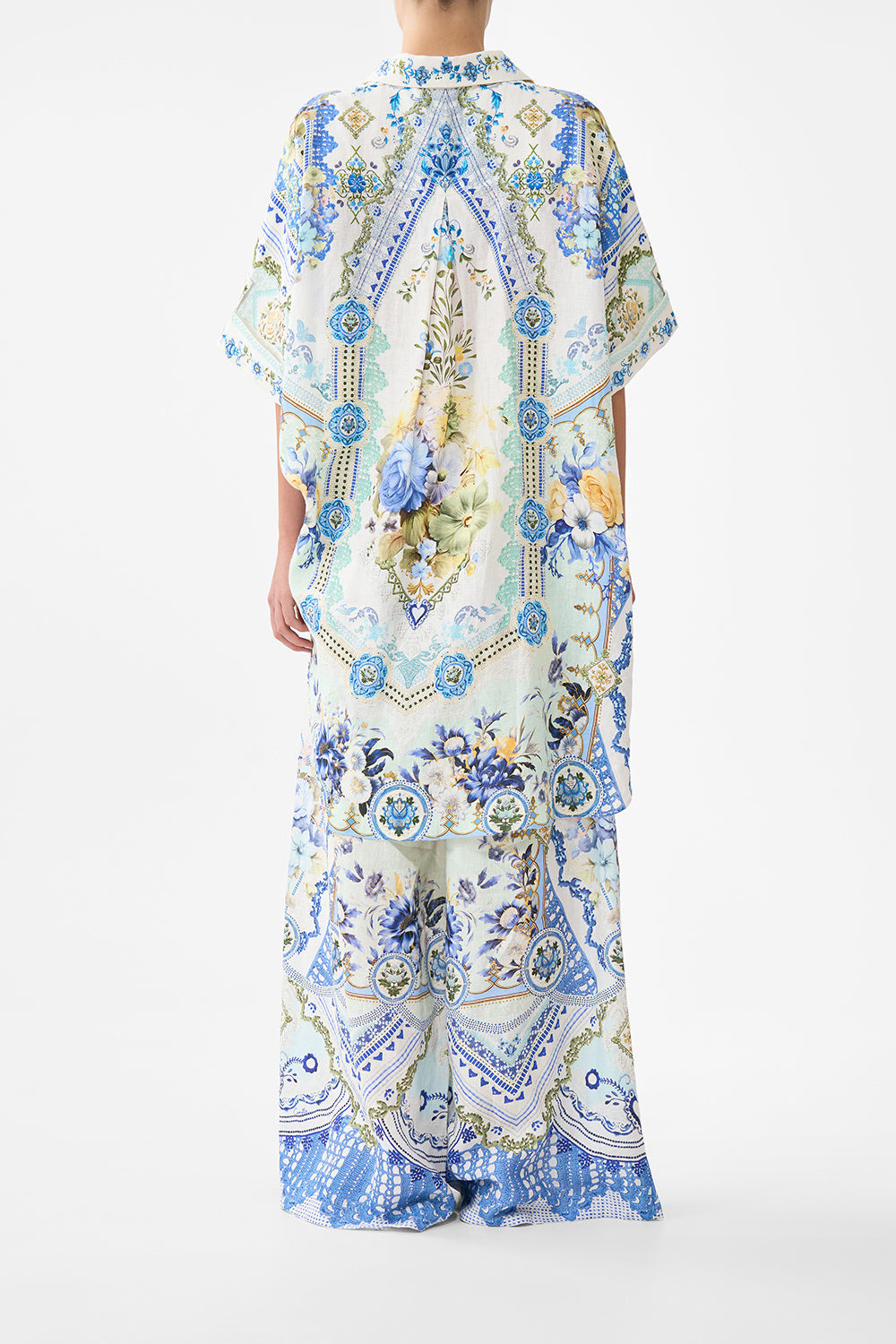 The CAMILLA WIDE LEG TROUSER WITH FRONT POCKETS MY HOMESPUN HEART in our  print.