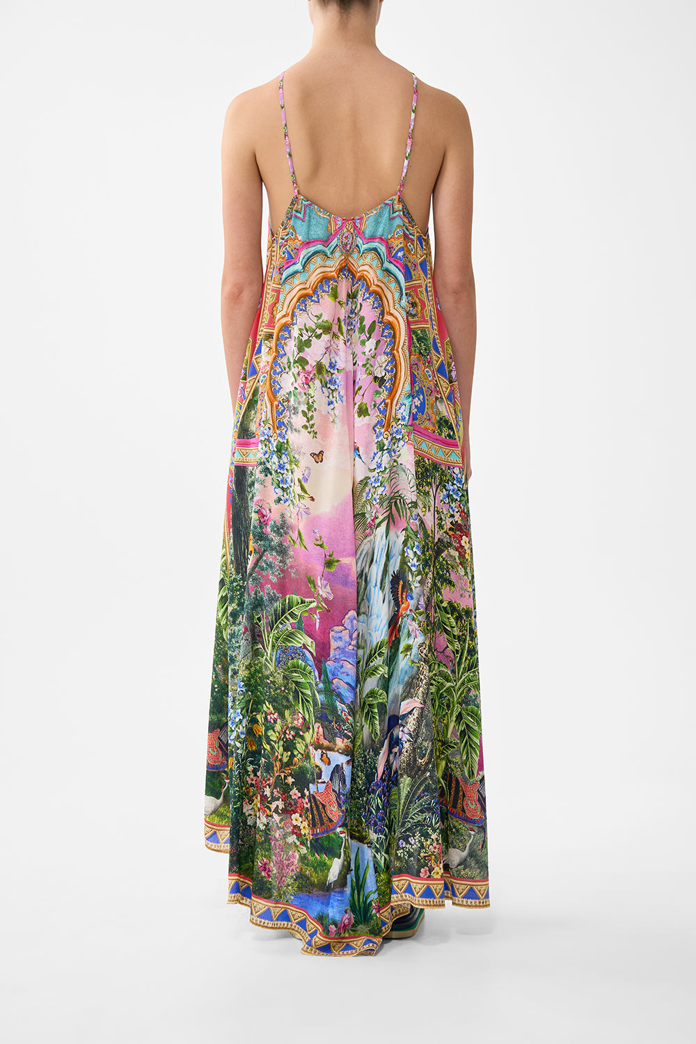 The CAMILLA GATHER NECK HARDWARE MAXI DRESS TURKISH DELIGHT in our  print.