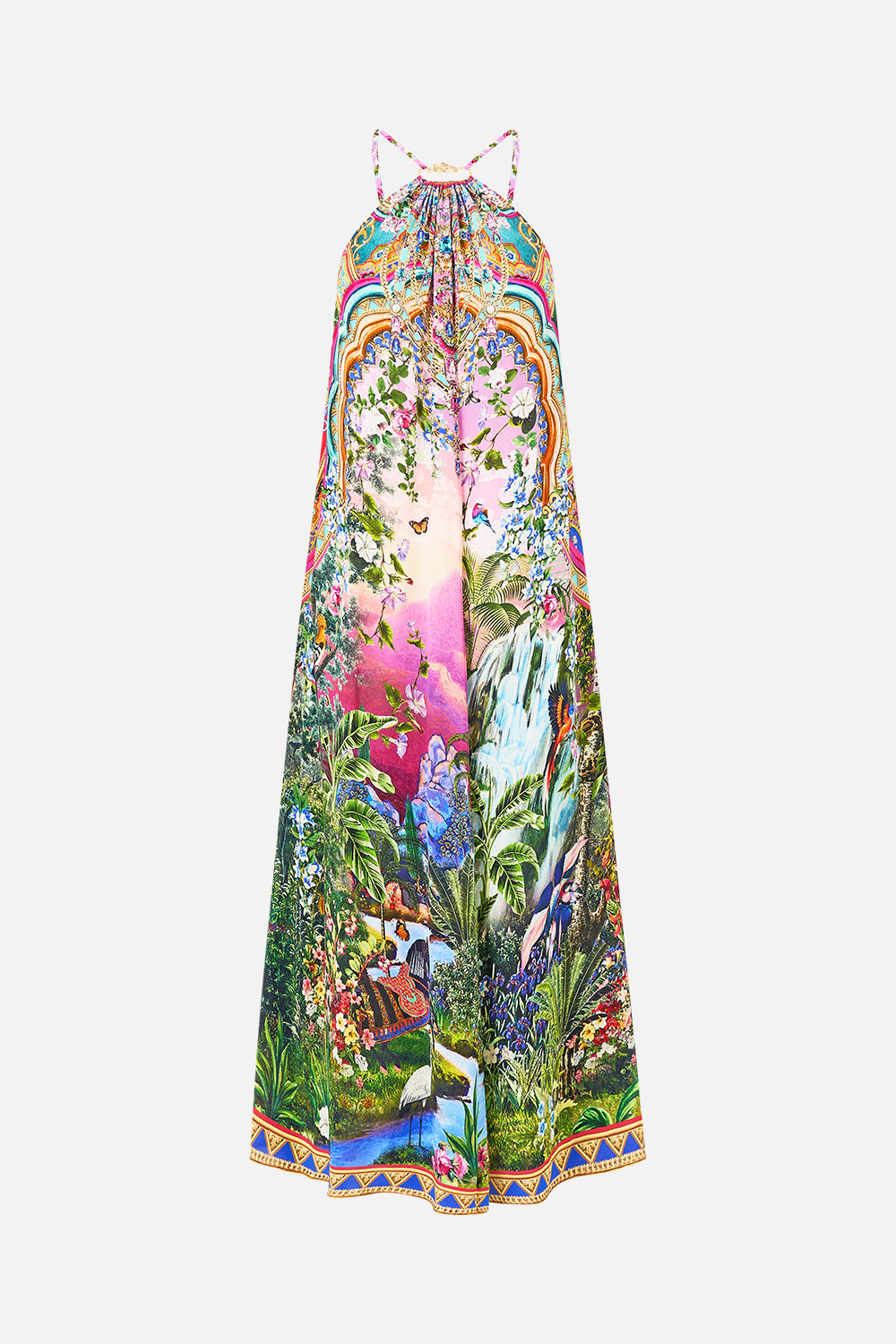 The CAMILLA GATHER NECK HARDWARE MAXI DRESS TURKISH DELIGHT in our  print.