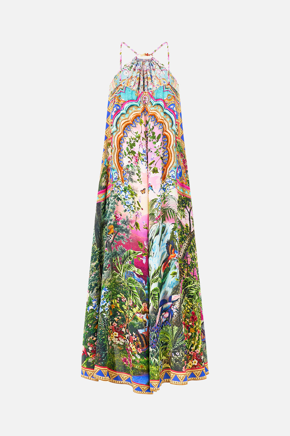 The CAMILLA GATHER NECK HARDWARE MAXI DRESS TURKISH DELIGHT in our  print.