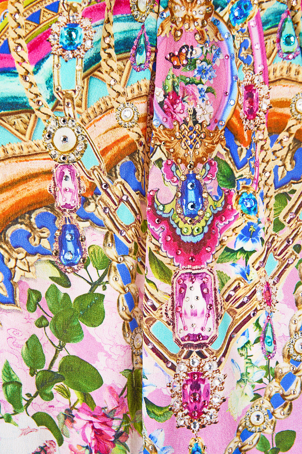 The CAMILLA GATHER NECK HARDWARE MAXI DRESS TURKISH DELIGHT in our  print.