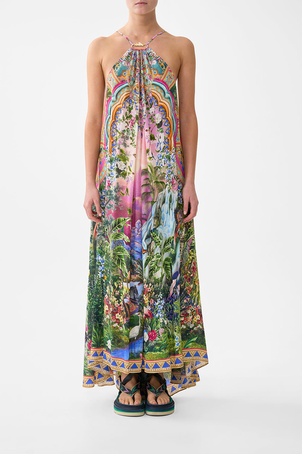 The CAMILLA GATHER NECK HARDWARE MAXI DRESS TURKISH DELIGHT in our TURKISH DELIGHT print.