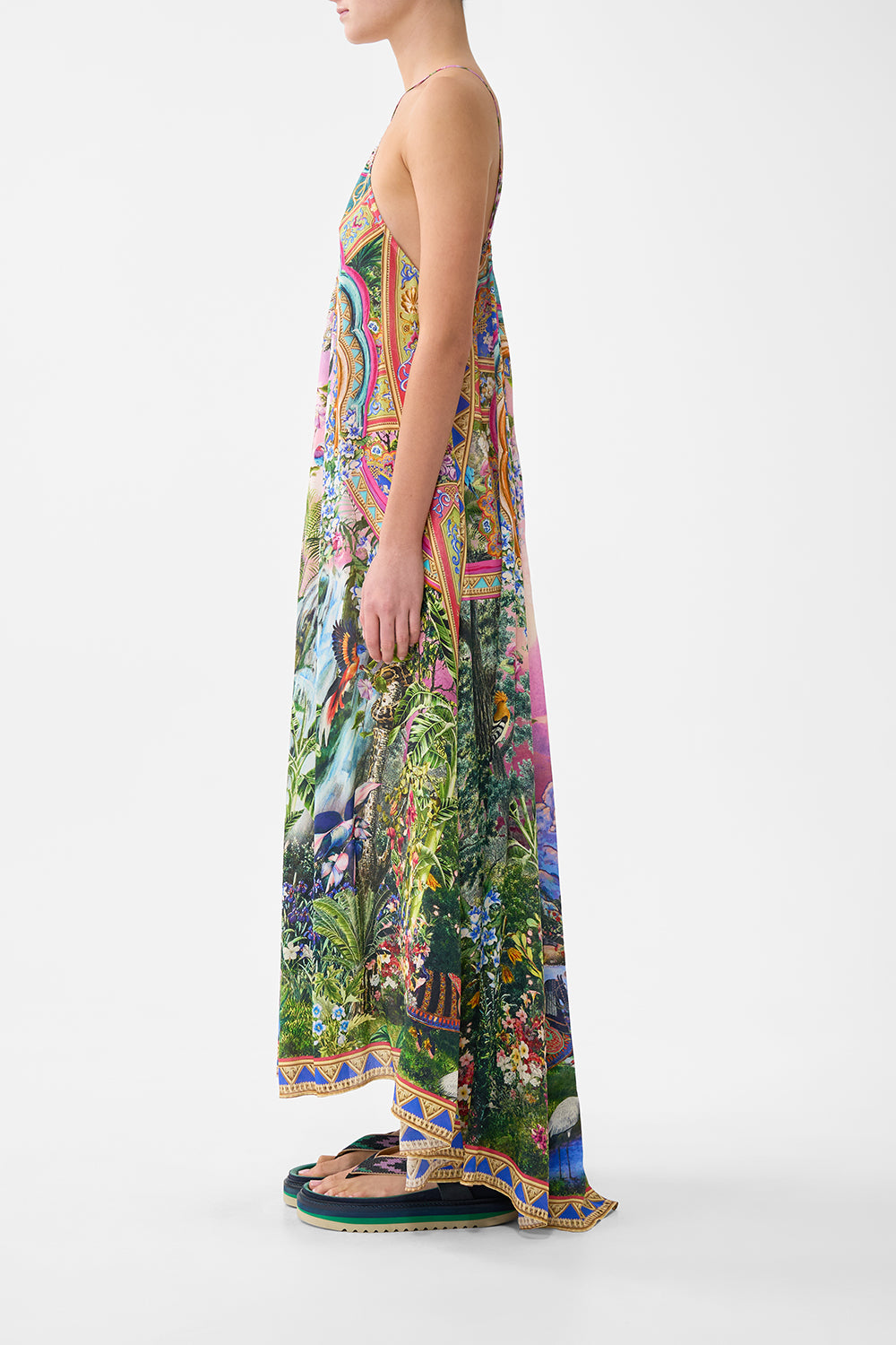 The CAMILLA GATHER NECK HARDWARE MAXI DRESS TURKISH DELIGHT in our  print.