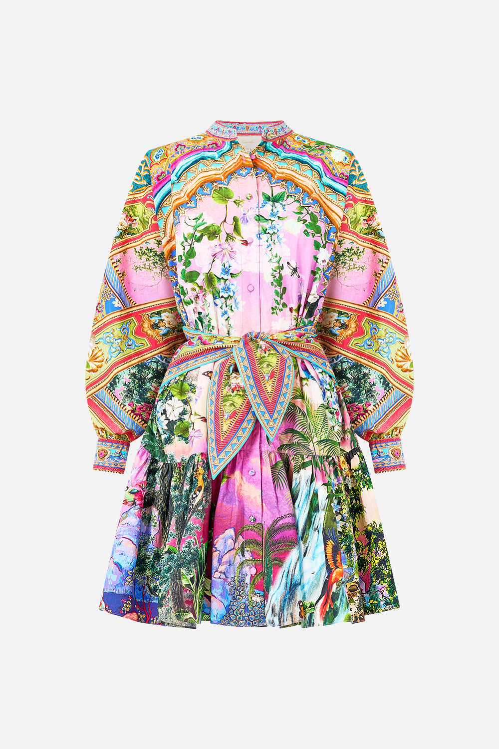 SHORT TIERED SHIRTDRESS WITH WIDE WAIST TIE TURKISH DELIGHT