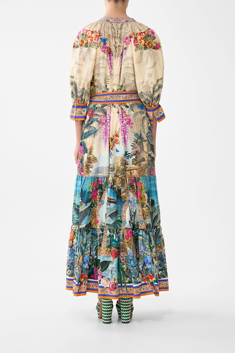 TIERED SHIRT DRESS WITH SHORT SLEEVE BODRUM BOTANICALS