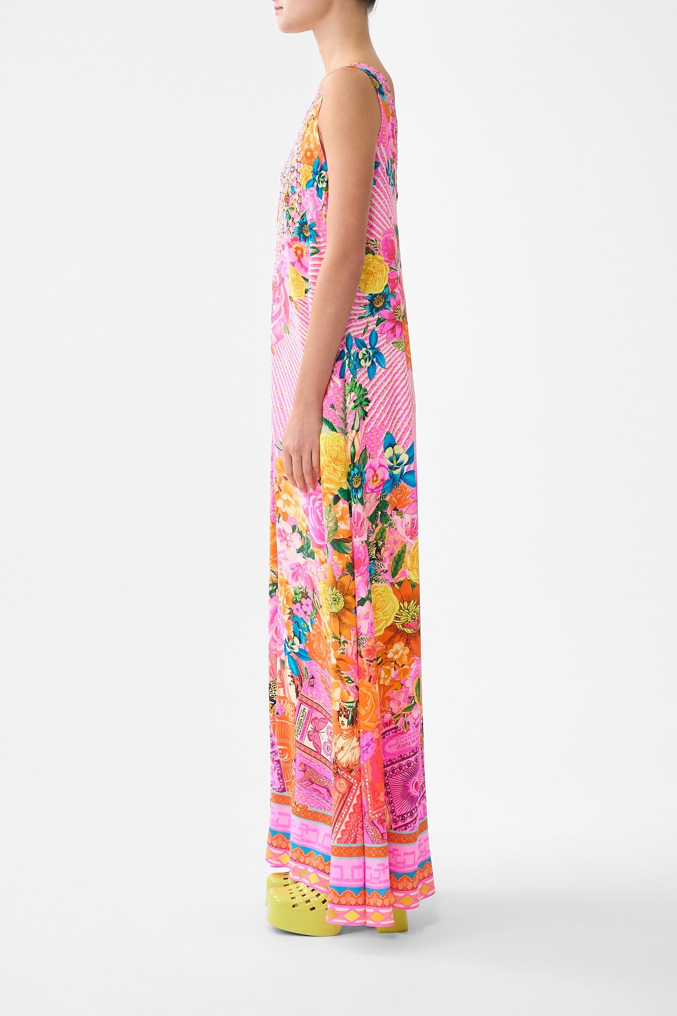 V-NECK FLARED JUMPSUIT ILLUSTRATION NATION