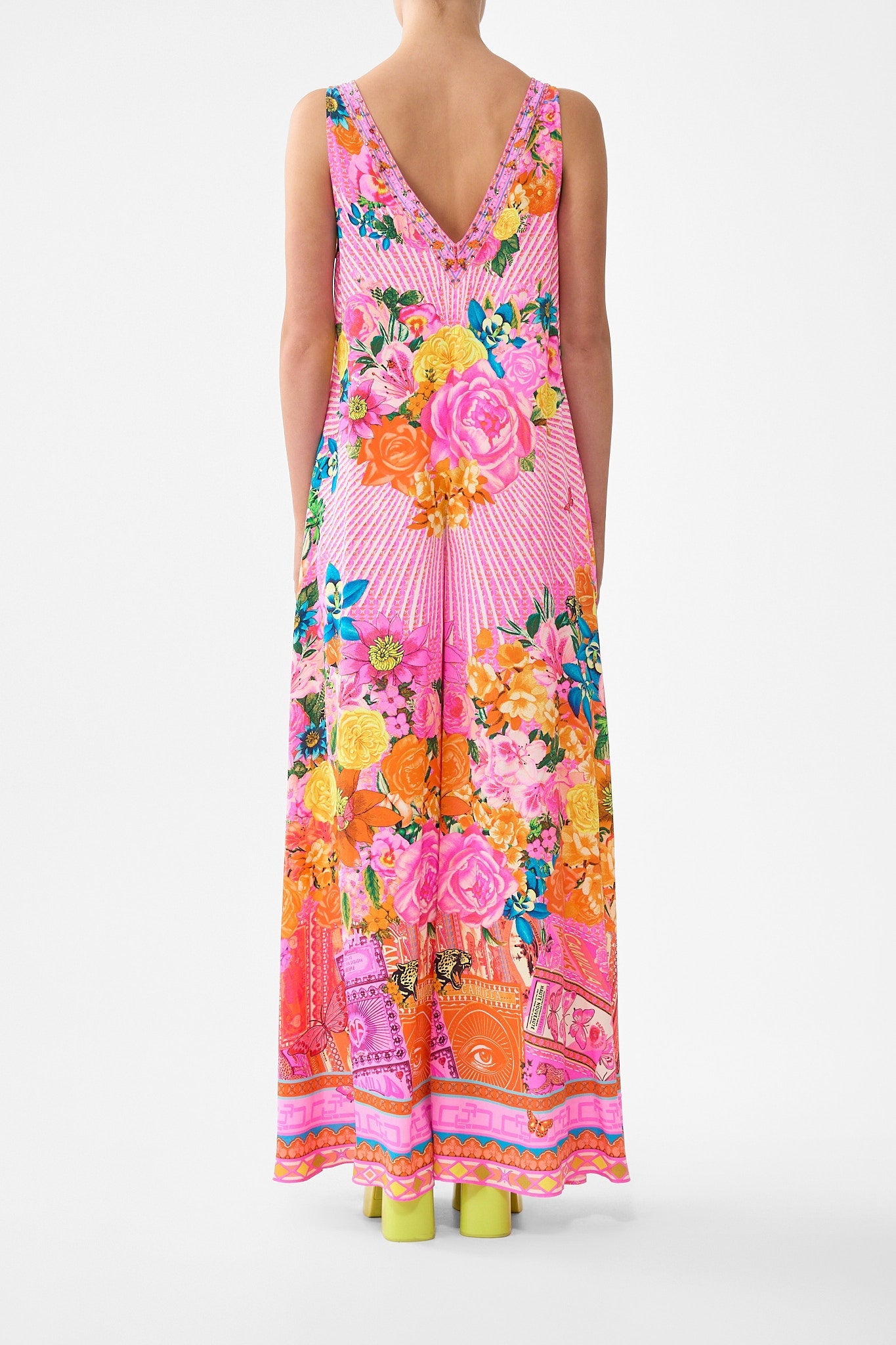 V-NECK FLARED JUMPSUIT ILLUSTRATION NATION