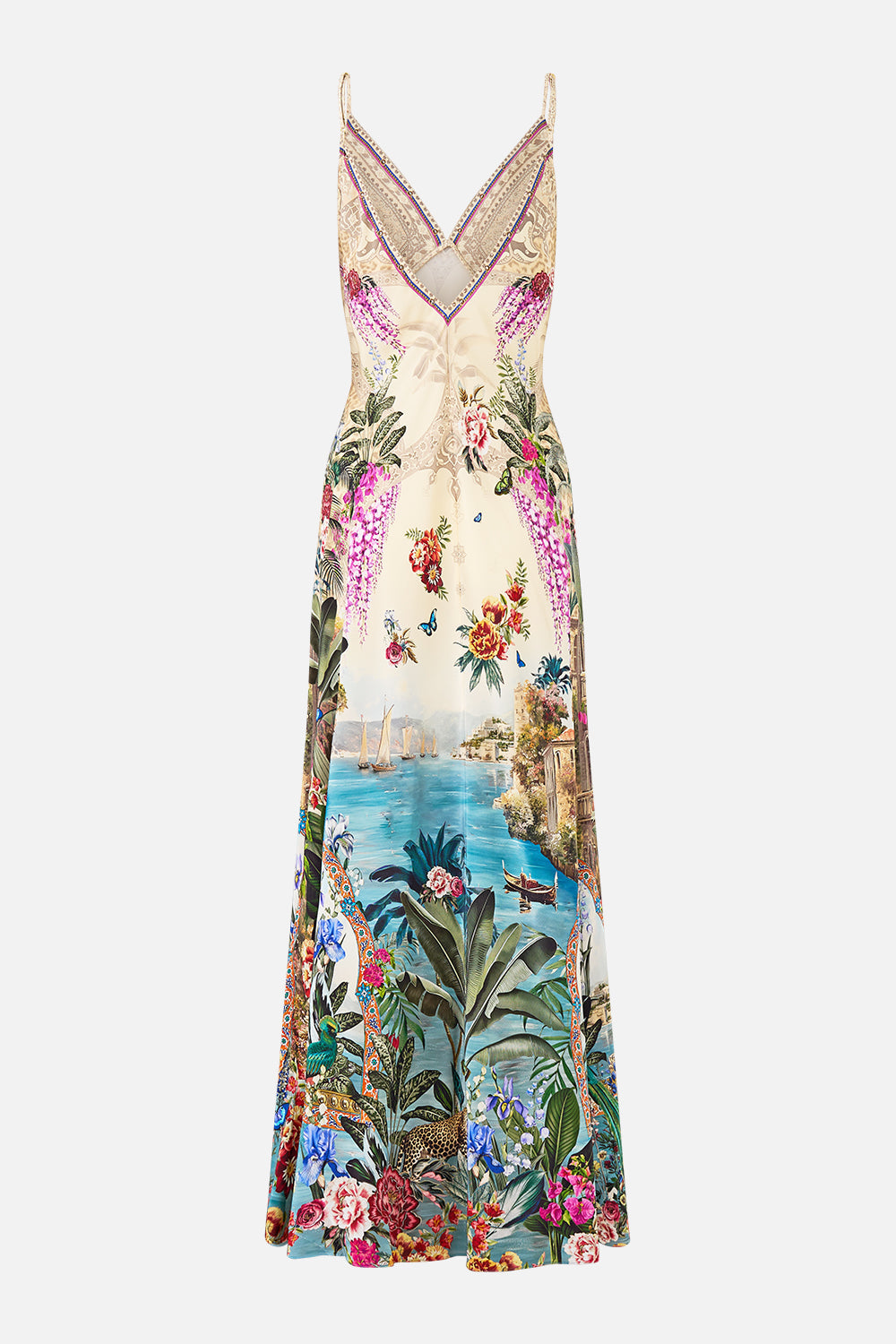 V-NECK FULL LENGTH BIAS SLIP DRESS BODRUM BOTANICALS